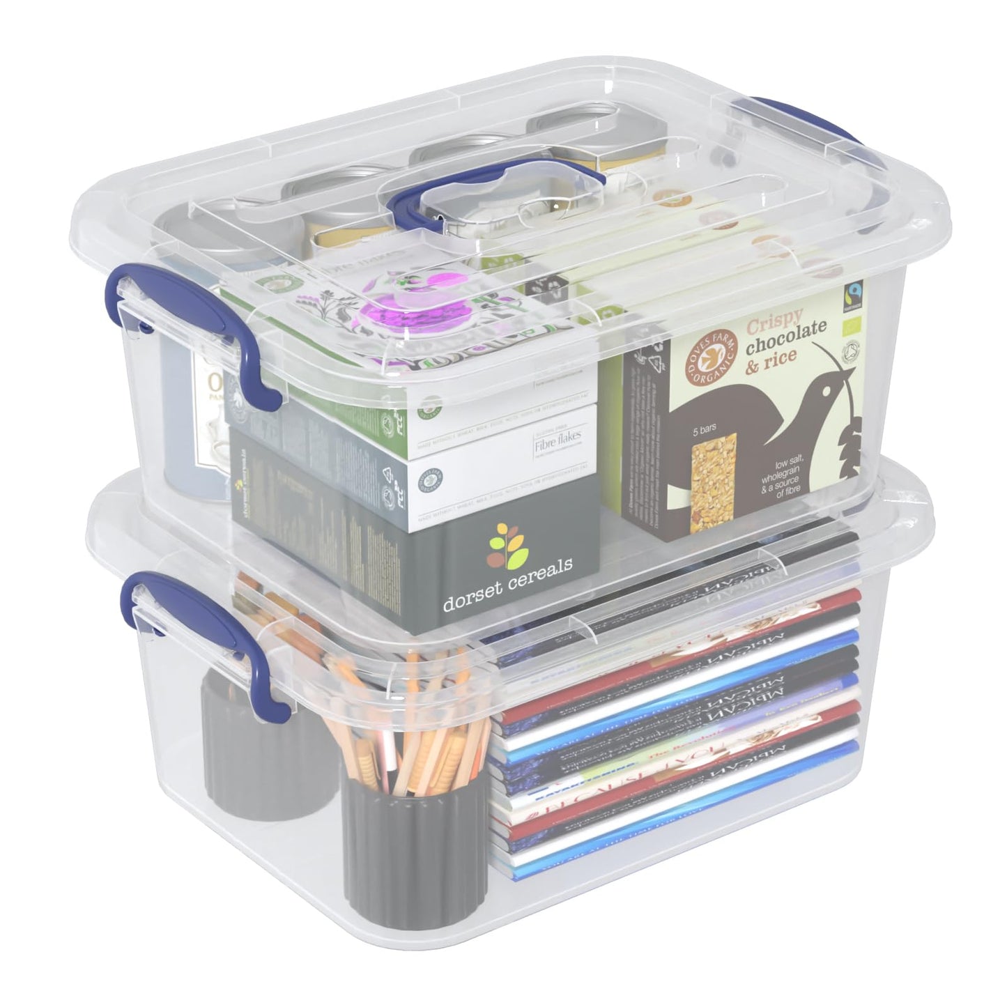 Xeabia 8 L Clear Plastic Latch Storage Boxes with Lid & Handle 2 Packs Blue