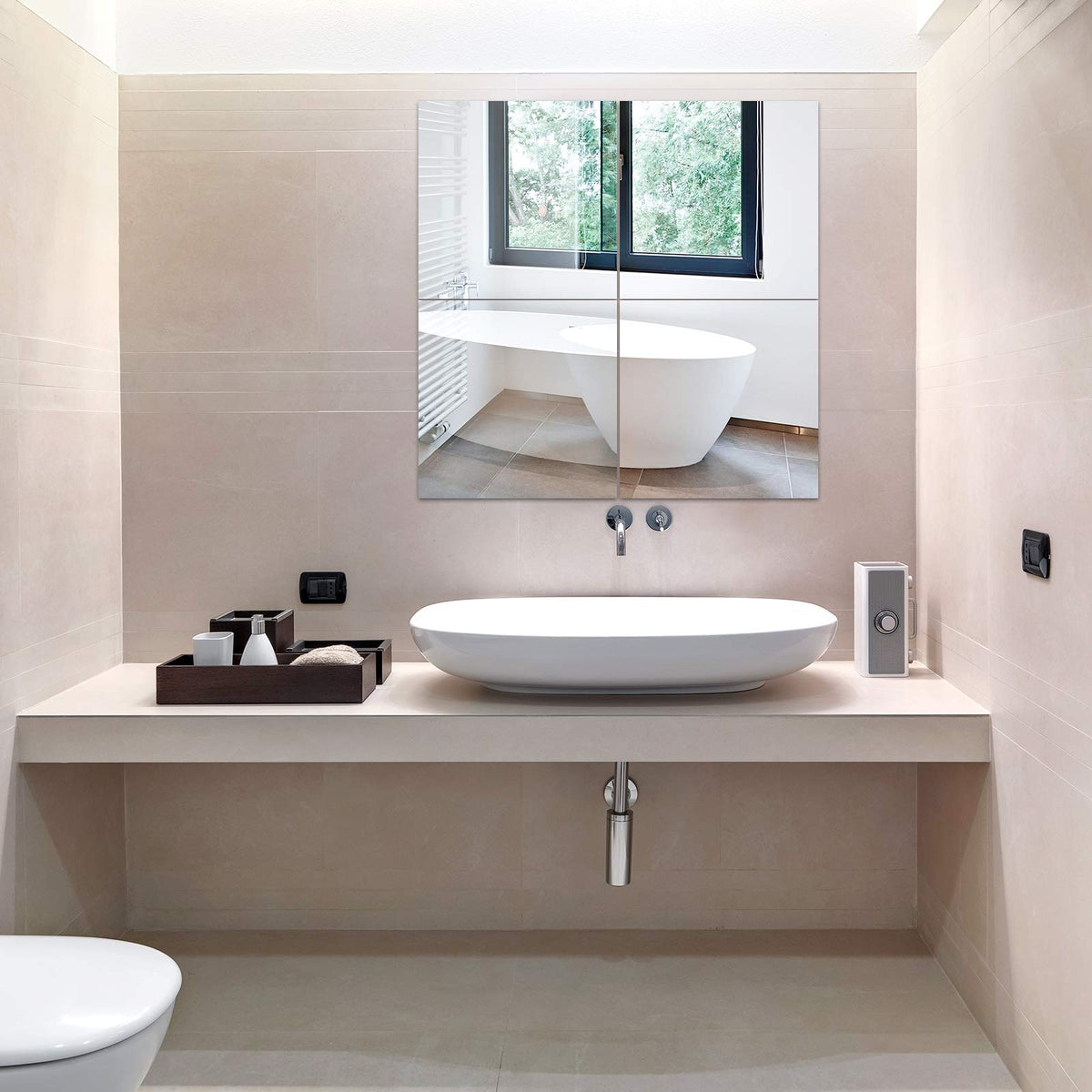 EVENLIVEFull length mirror Tiles (35cm35cm4Pcs-Glass) Frameless wall mirror, self adhesive long mirror, body mirror, used as gym mirrors for home