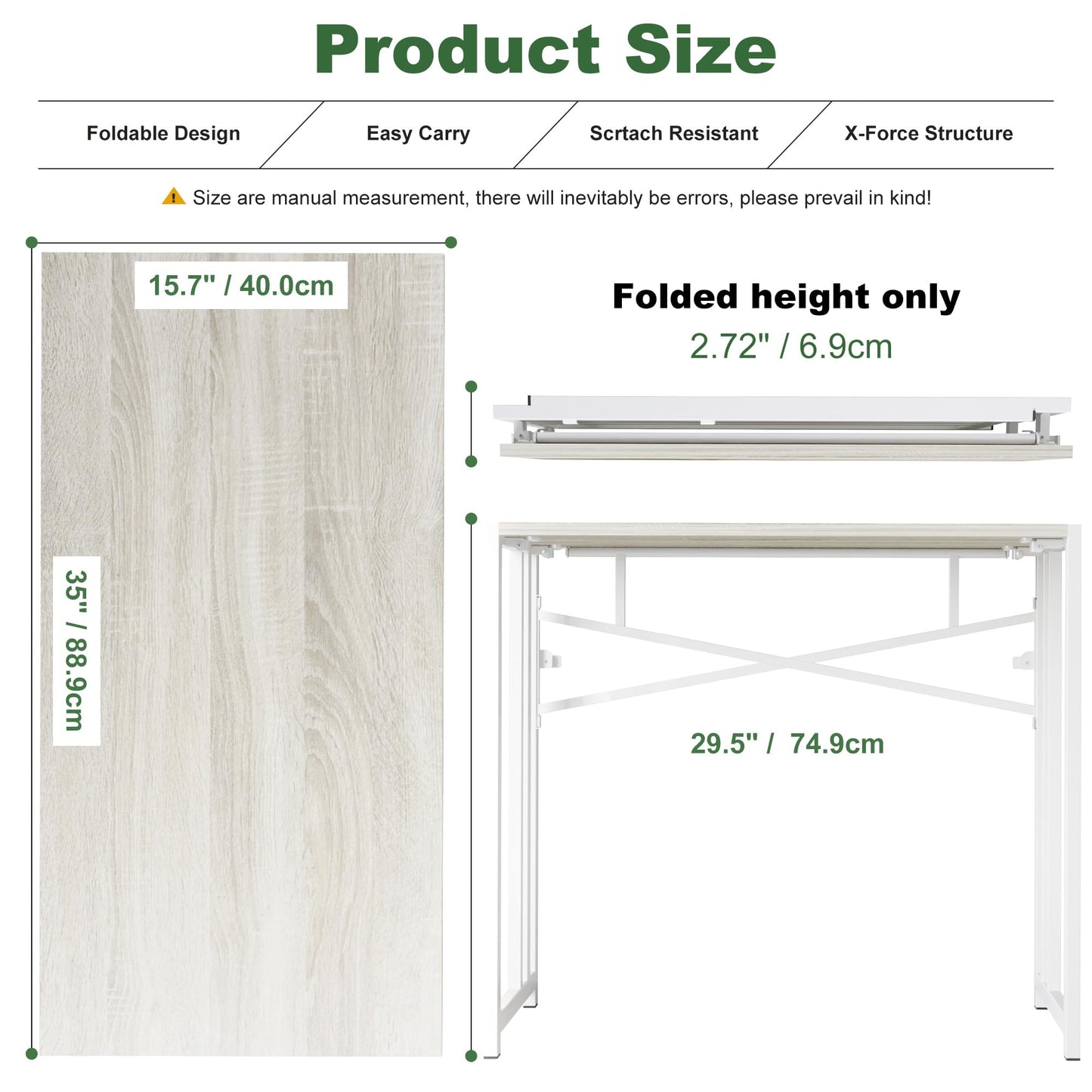 Lutown-Teen Small Folding Desk 90 cm No Assembly Required, Beige
