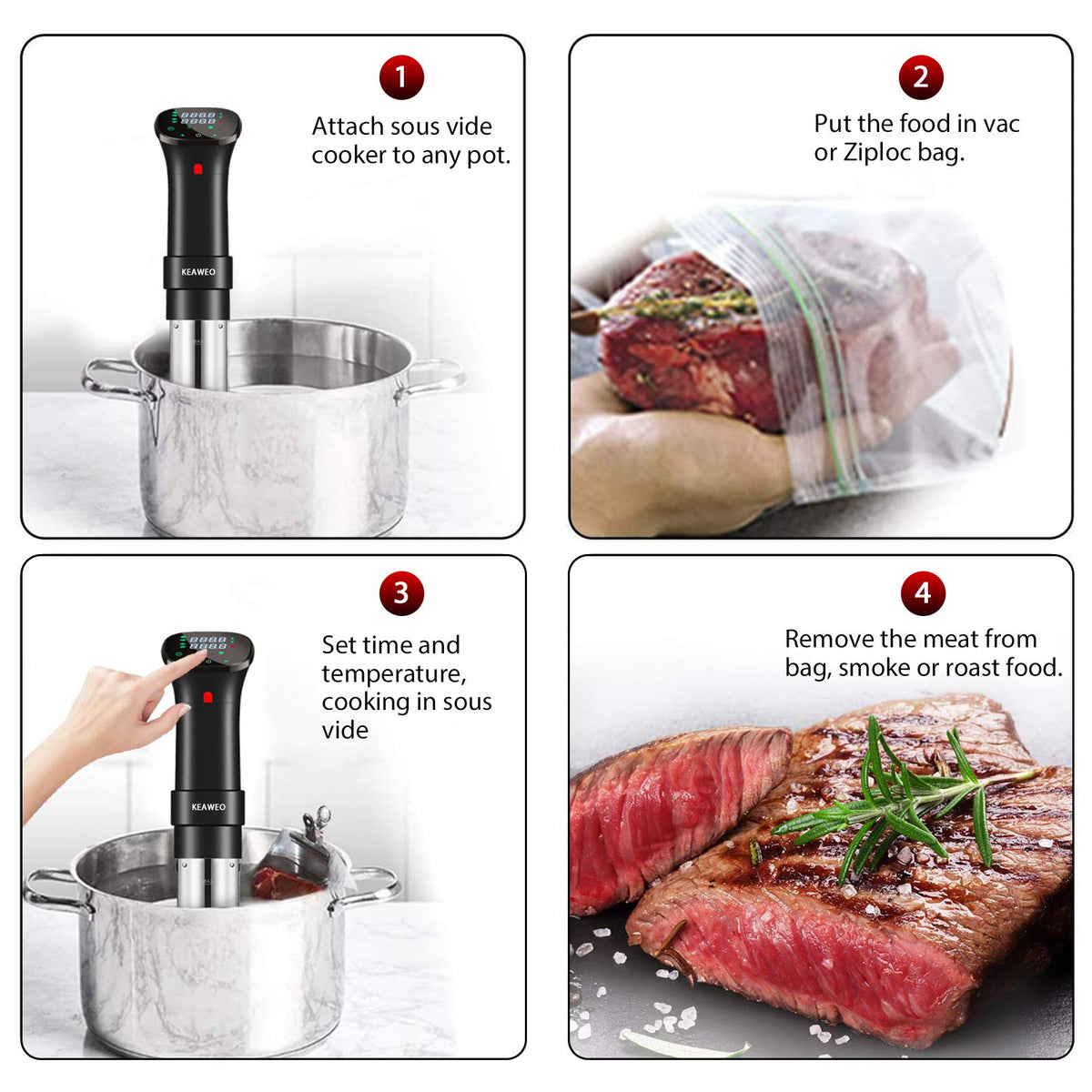 KEAWEO Sous Vide, Sous Vide Machine Thermal Immersion Circulator Water Baths, Low Temperature Slow Cooking, Accurate Temperature Timer Control, Fast