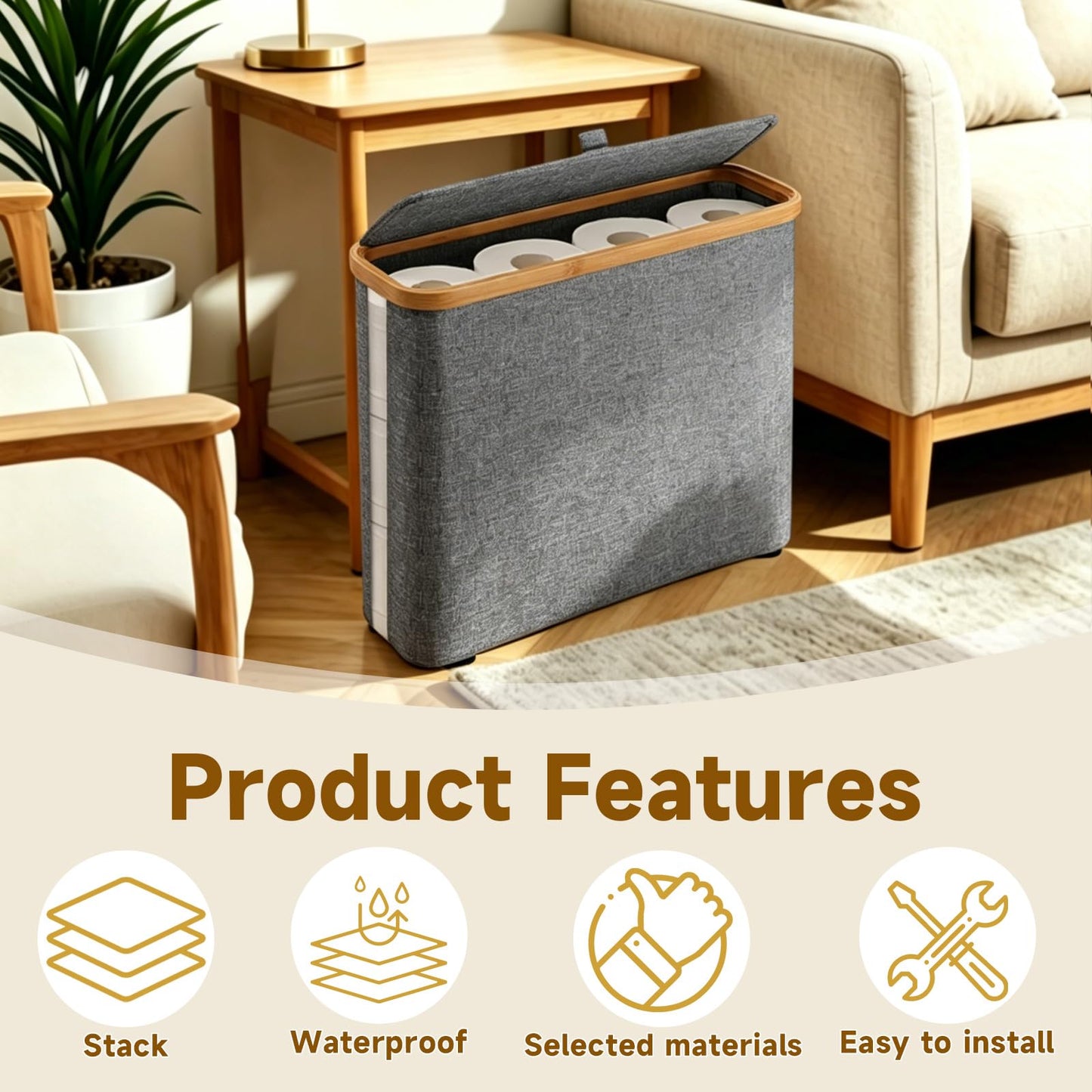 Toilet Roll Storage Box with Lid, Toilet Roll Basket, Storage Basket