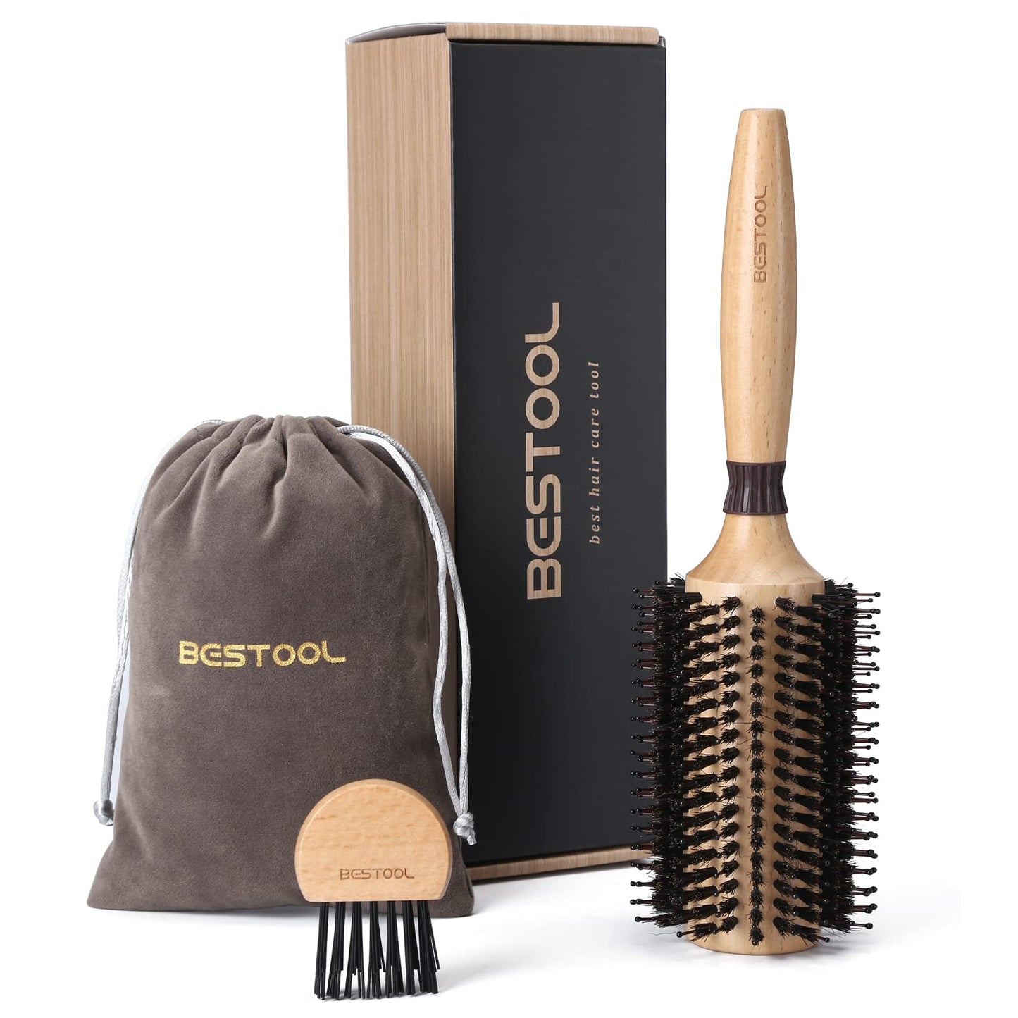 BESTOOL Round Brush for Blow-Drying, Boar Bristles with Nylon Pins, Professional Styling Brush for Women and Men, Straightening, Curling, Improving