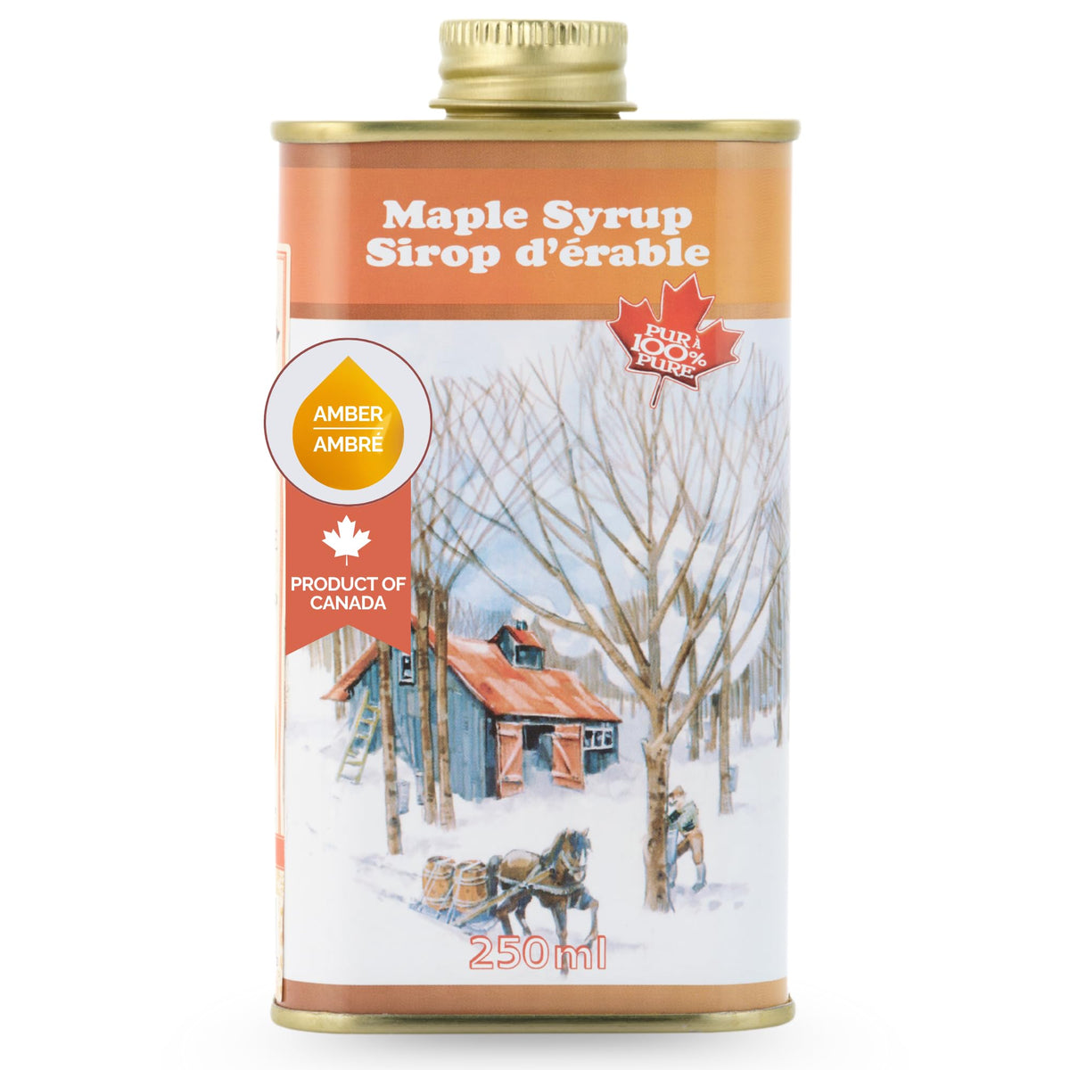 Little Quebec Sugar Shack Maple Syrup ? 250ml Vintage Tin | Grade A Amber Rich Taste | 100% Pure | Traditional Canadian Gift or Souvenir | Classic