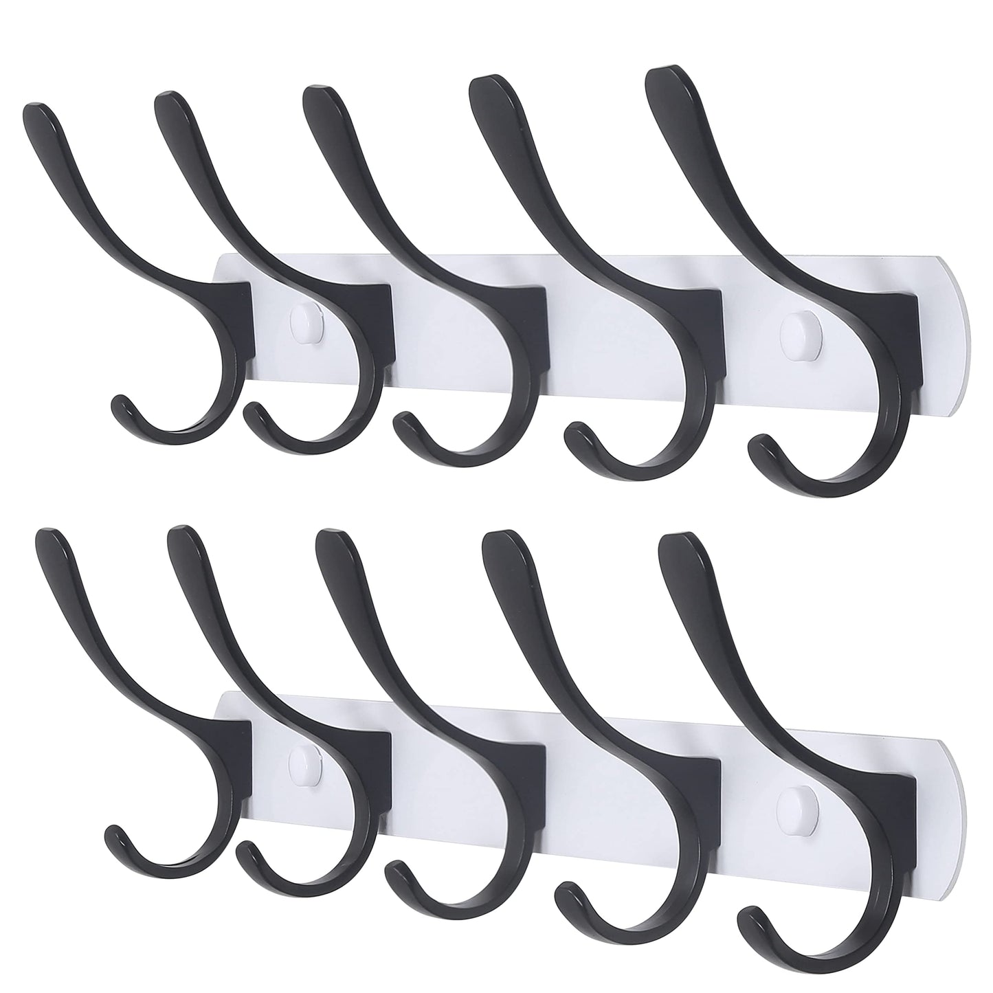 SKOLOO Coat Rack Wall Mount - Modern, Metal Wall Coat Rack with 5 Hooks, Pack of 2, Sturdy Wall Hook Rack Rail for Hanging Coat, Jacket, Clothes, Hat