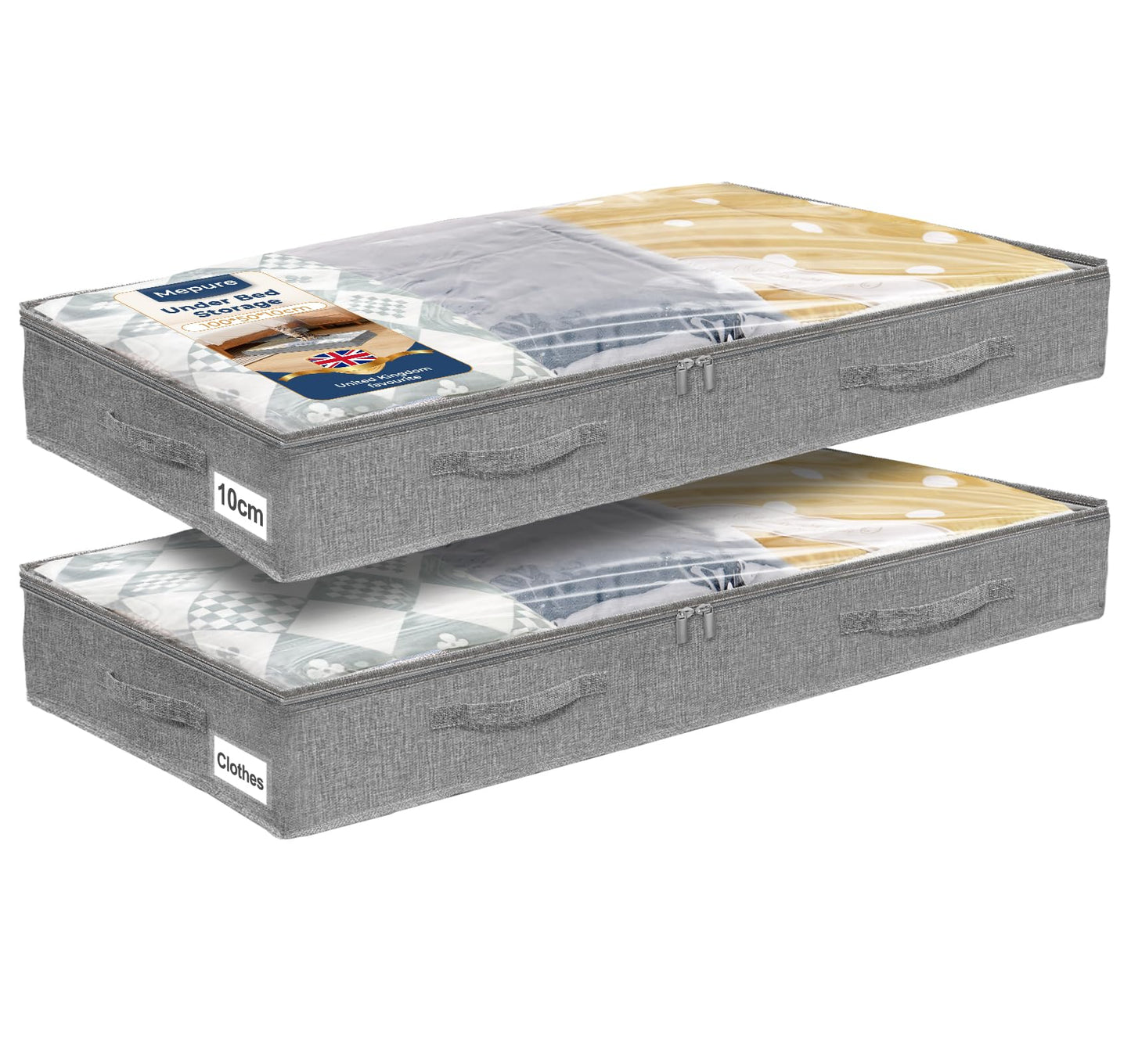 mepure Under Bed Storage, 10cm High Low Profile, 100×50×10cm, 2-Pack, grey