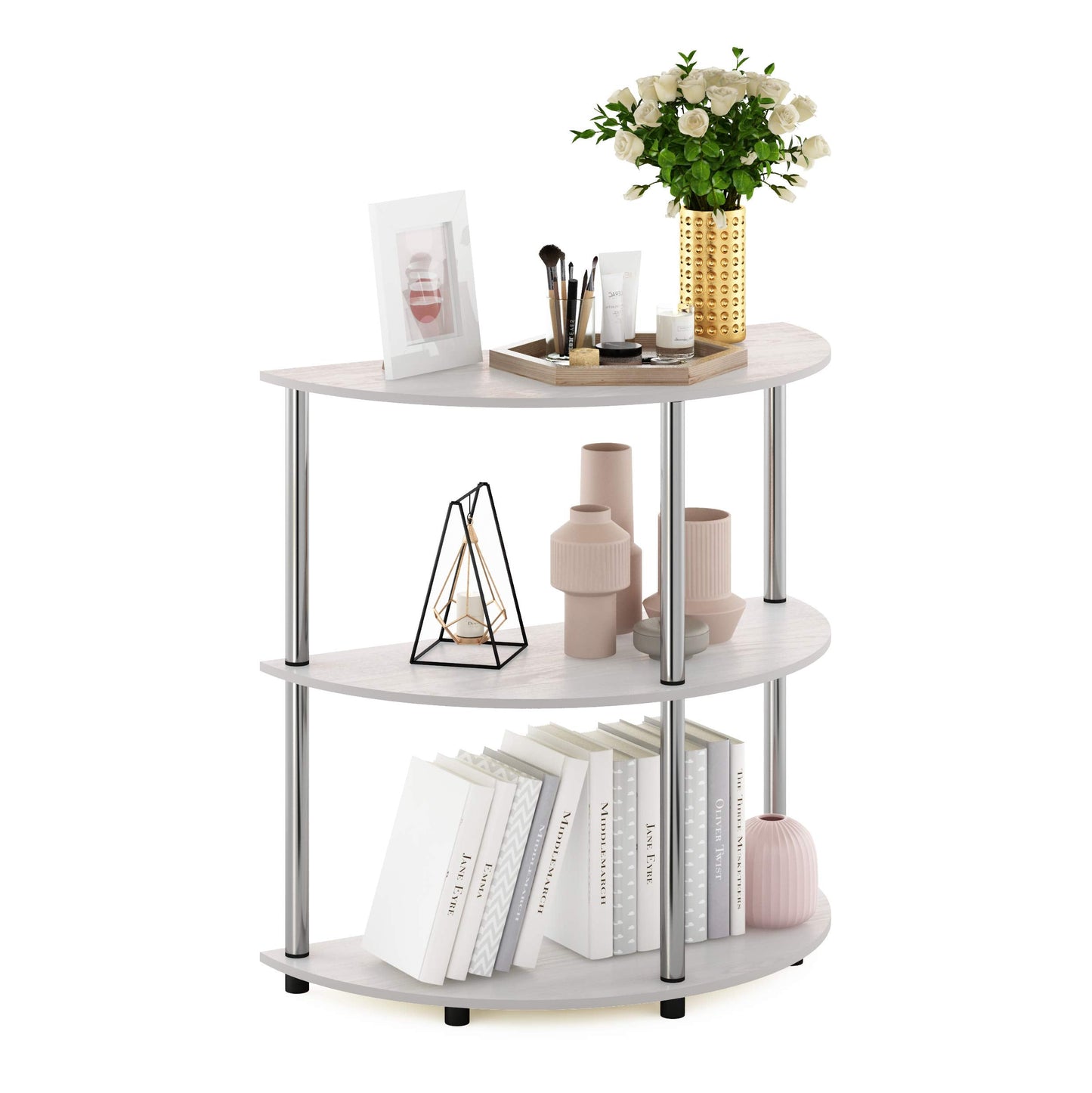 Furinno Frans Turn-N-Tube Half Round Console Table, White Oak
