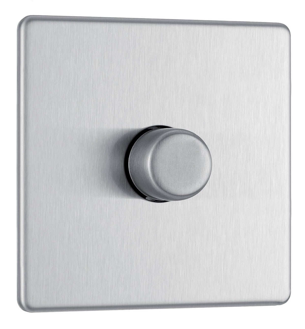 BG Electrical Intelligent Single Wall Dimmer Switch, 2 Way, Screwless Front Plate, Premium Flatplate, Brushed Steel, 200W, FBS81