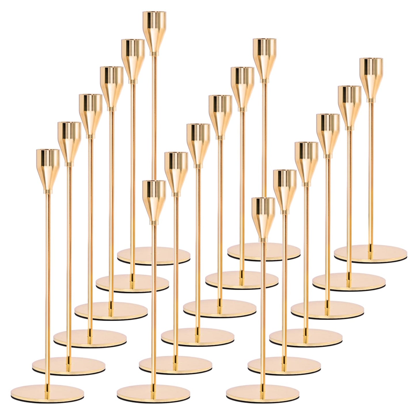 Set of 18 Candle Holders Gold Taper Candlesticks Fits 3/4 Inch Thick Candles, Metal Tall Candle Stand for Wedding, Home Decor, Candlelight