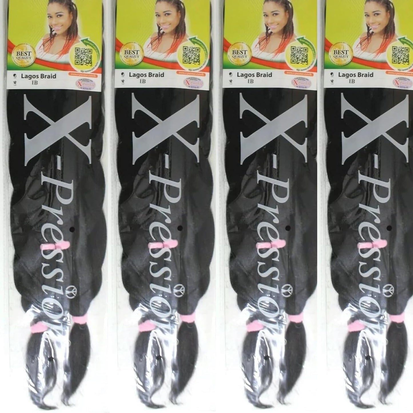 X-Pression 1B 4 PACK XPRESSION LAGOS BRAID Pre-Pulled Hair Extension, Braiding Hair, 42? & 46? Pack, (Colour 1B, Natural Black), 4.0 count