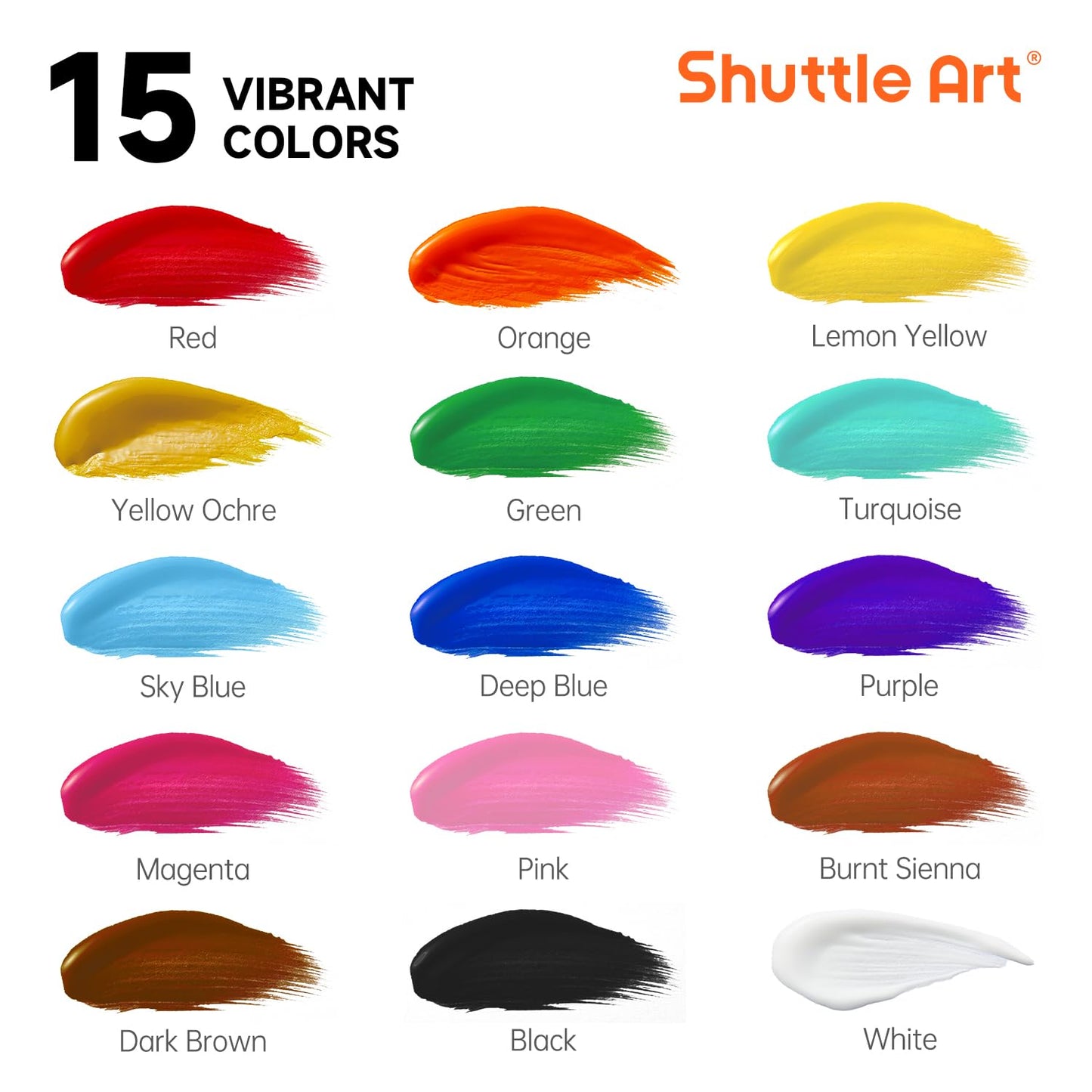 Shuttle Art Acrylic Paint Set, 15 Colours Acrylic Paint Bottle Set (473ml/16oz), Rich Pigmented Acrylic Paints, Bulk Painting Supplies for Artists,