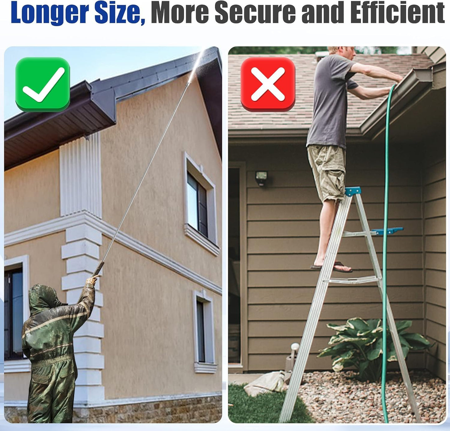 M MINGLE Pressure Washer Extension Wand - 120" Upgrade Power Washer Lance - Pressure Washer Accessories with 5 Nozzle Tips - 30?/90?/120? Curved Rod,