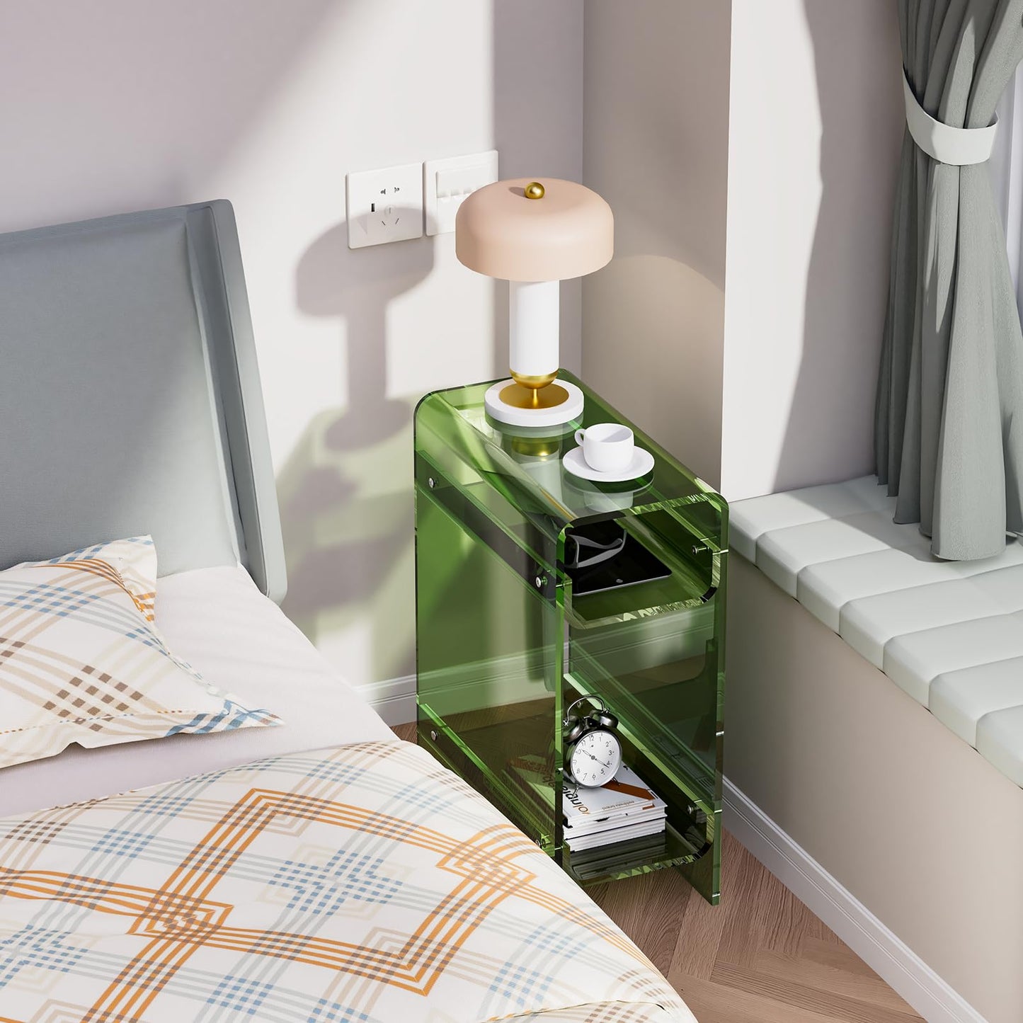 Dewrhiixe Clear Acrylic Side Table Narrow, Slim End Table for Small Spaces, Skinny Nightstand Bedside Table for Bedroom, Living Room, Office