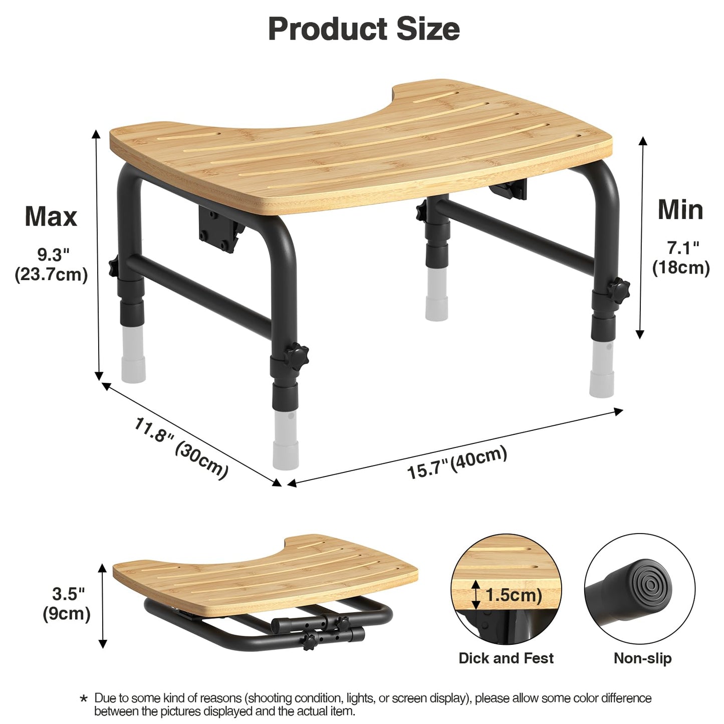 Skokliz Bamboo Squatting Potty for Adult Toilet Stool, Adjustable Height 7-9 Inch Ergonomic Squatting Aid, Non-Slip Toilet Poo Stool Adult