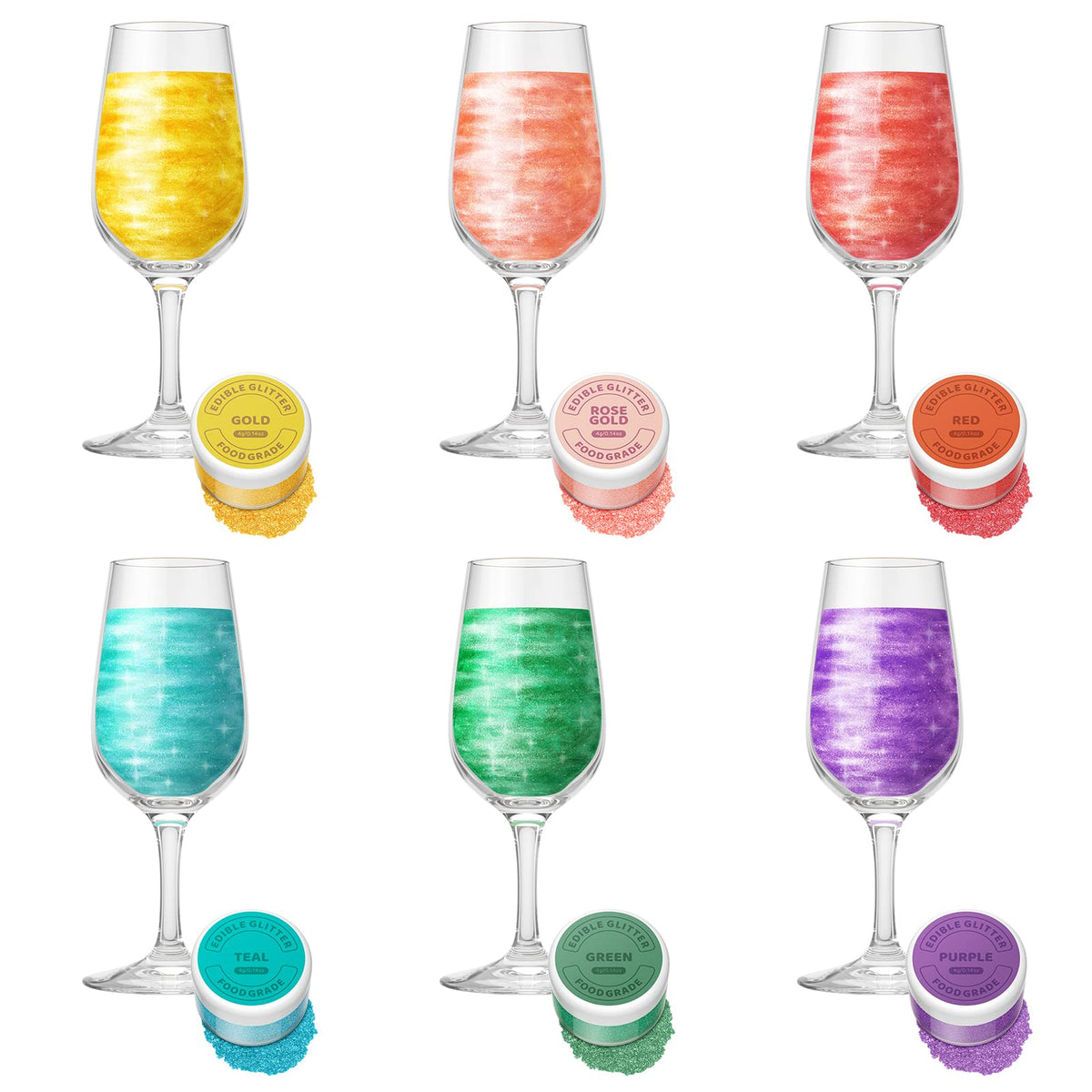 Edible Glitter for Drinks 6 Colours - Waysroma Edible Lustre Dust Set Edible Cake Decorations Drink Glitter Food Colouring Powder for Cocktails,