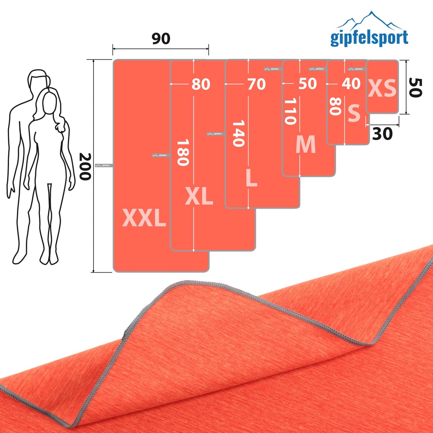 gipfelsport Microfibre Towel orange Set2 1x S(80x40cm) & 1x XL(180x80cm)