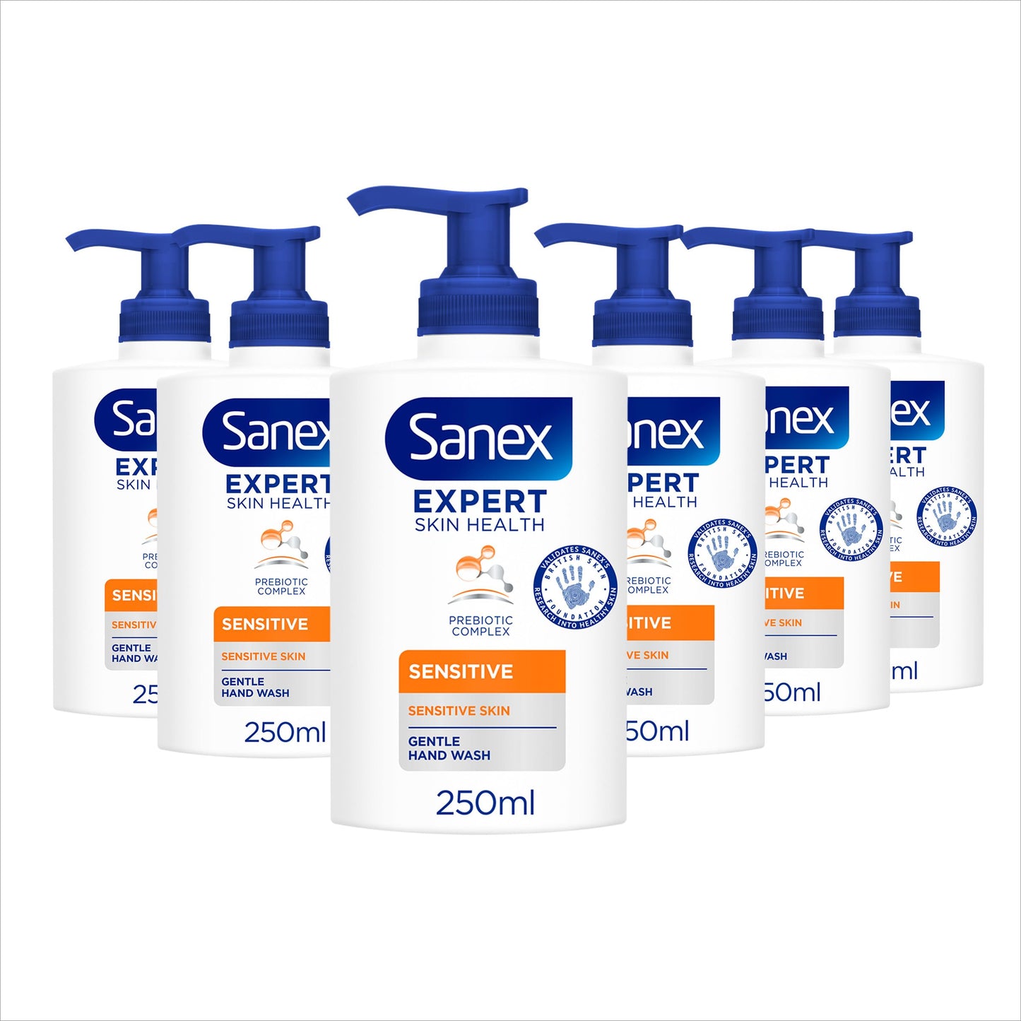Sanex Expert Skin Health Sensitive Liquid Hand Wash 250ml x 6, Sensitive Hand Wash, SLS Free, Locks in Natural Moisture, Hand Wash to Protect