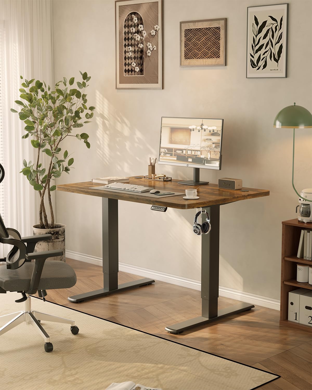 JUMMICO 100x60cm Electric Standing Desk with USB Charging Height Adjustable Desk with Sedentary Reminder Stand Up Desk with Splice Board for Home