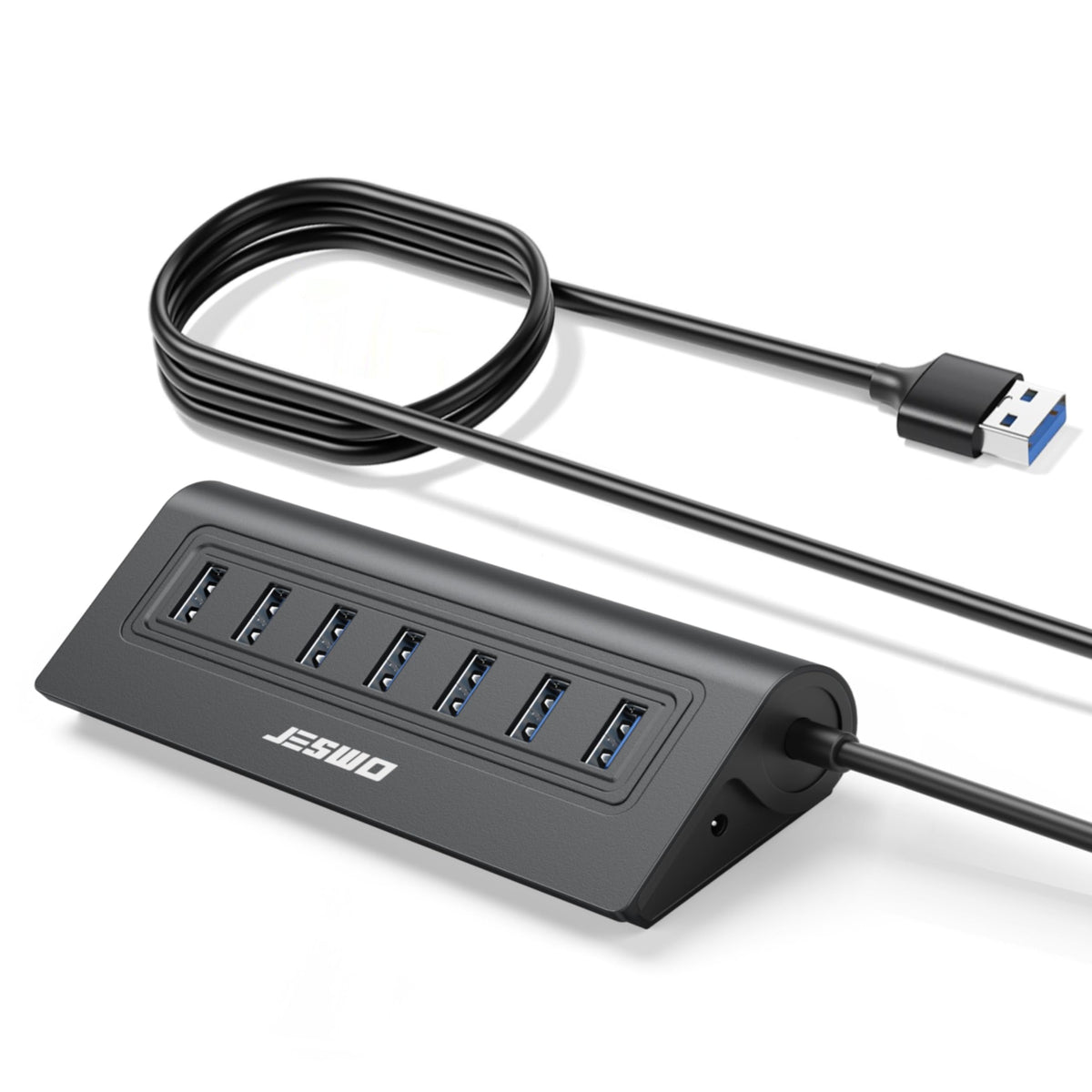 USB Hub 7 Ports, Multi USB 3.0 Hub [Aluminium] with 3.4Ft Cable+5V/4A Power Port, USB Extension Adapter for Desktop PC Laptop Connect all USB-A