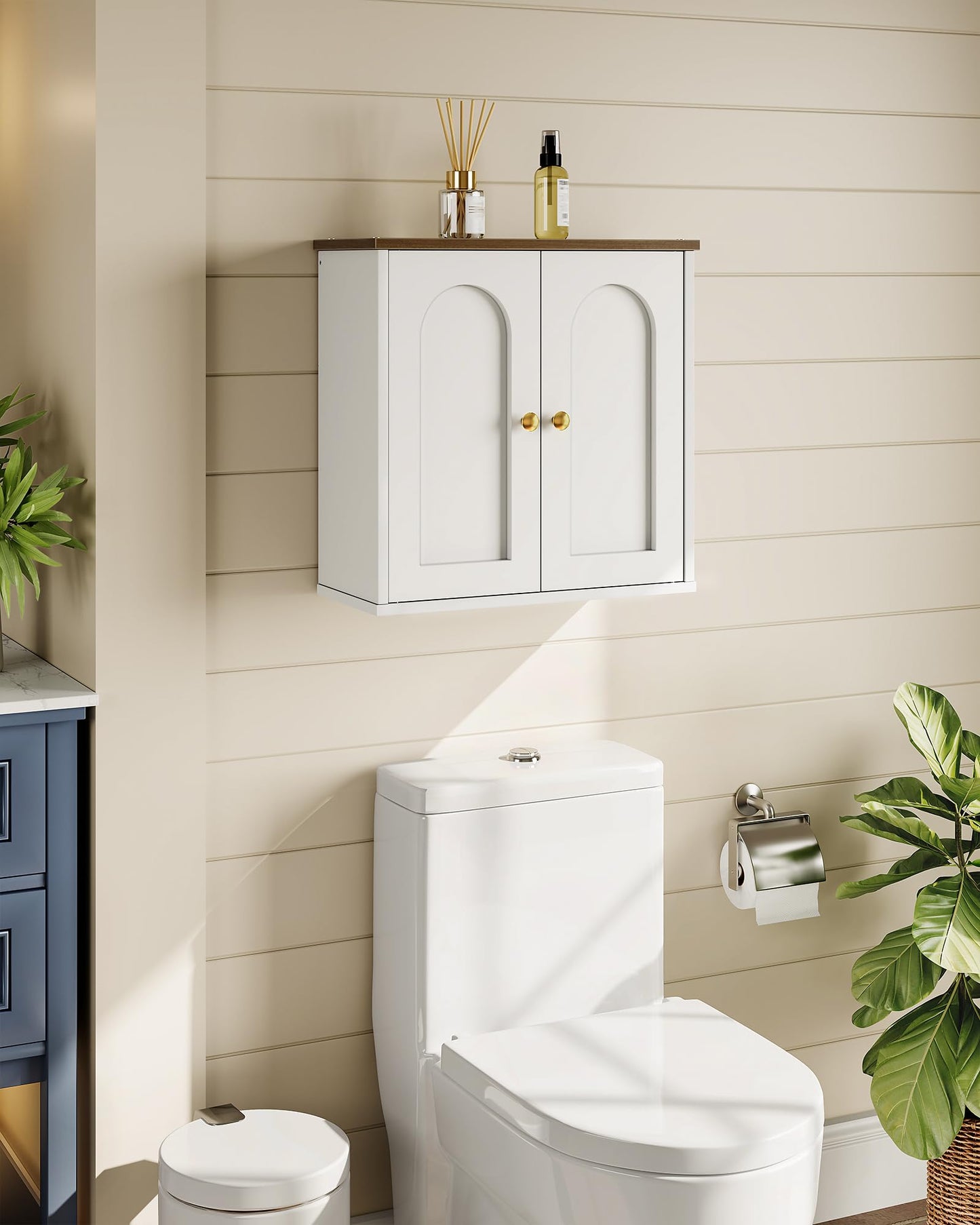CHOEZON 40 x 18 cm Medicine Cabinet, Bathroom Wall Cabinet with Adjustable Shelf, Modern Farmhouse Wall Mounted Storage Cabinet, White and Walnut