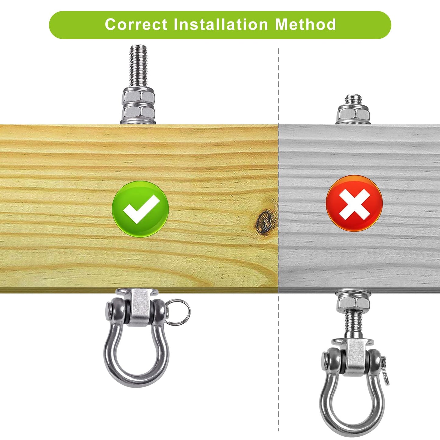 BeneLabel 4pcs Swing Hanger Bearing, Heavy Duty Hammock Hook M10 Hanging Chair Screw Eye Bolt 225mm Swivel Ceiling/Beam Mounting Bracket Kit for Yoga