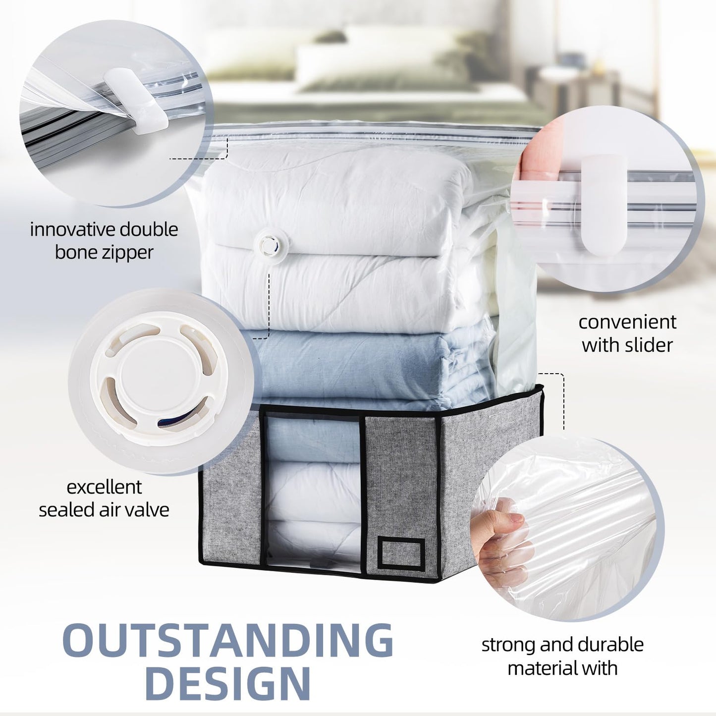TAILI Vacuum Storage Bag with Box,40x42x25 cm 2 in 1 Space Saver for Duvets