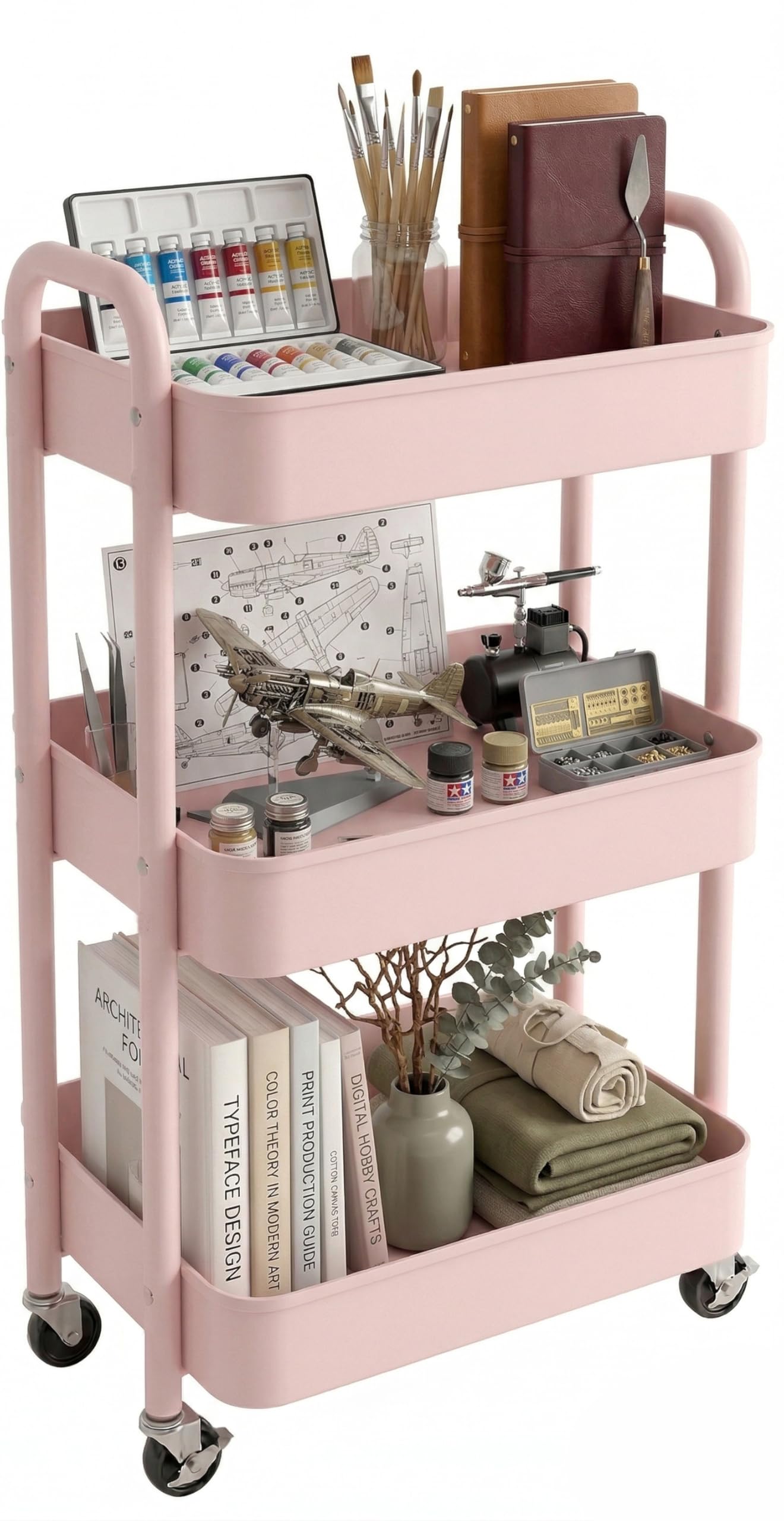 BSTHOK Storage Rolling Cart Trolley Metal Mobile Shelving Organiser with 360° Swivel Wheels for Kitchen, Bedroom