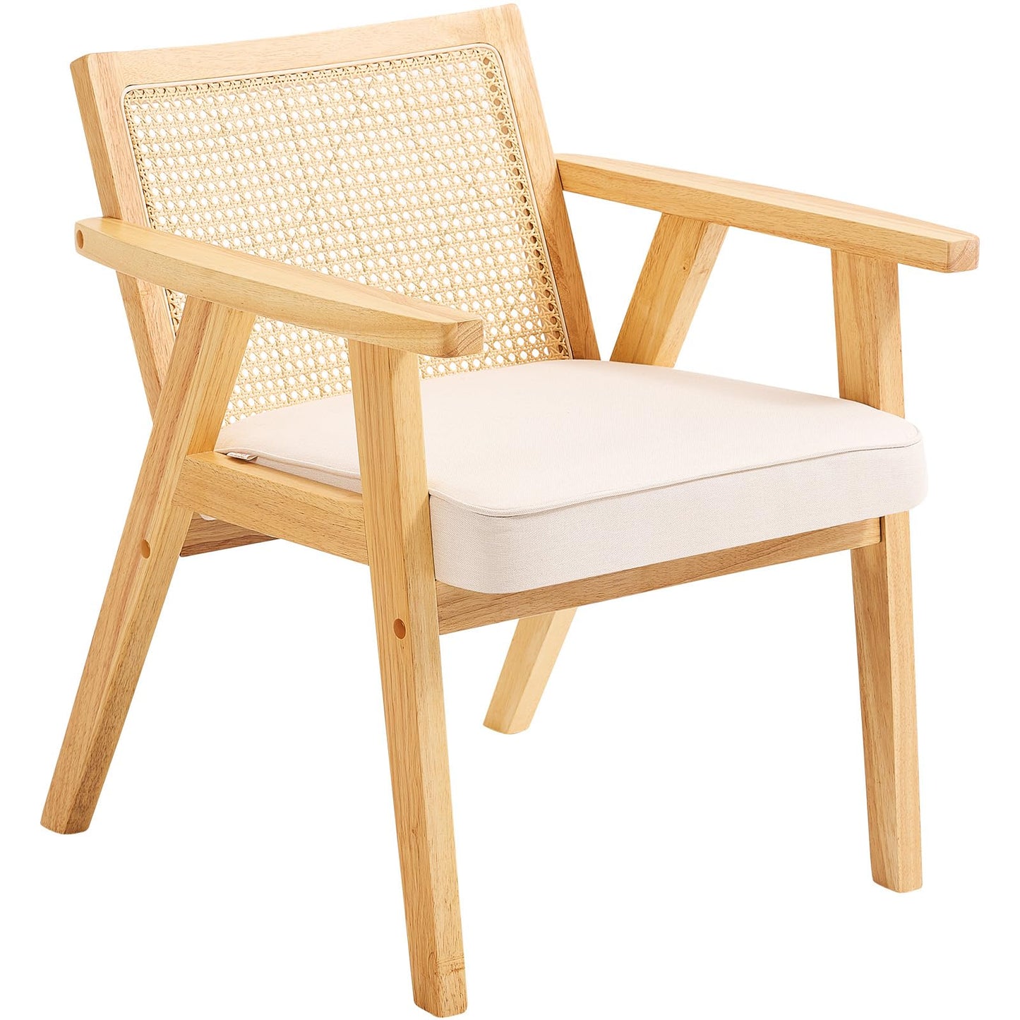 VEVOR Rattan Chair, Mid Century Modern Dining Chair with Armrest, Upholstered Chair with Rattan Back
