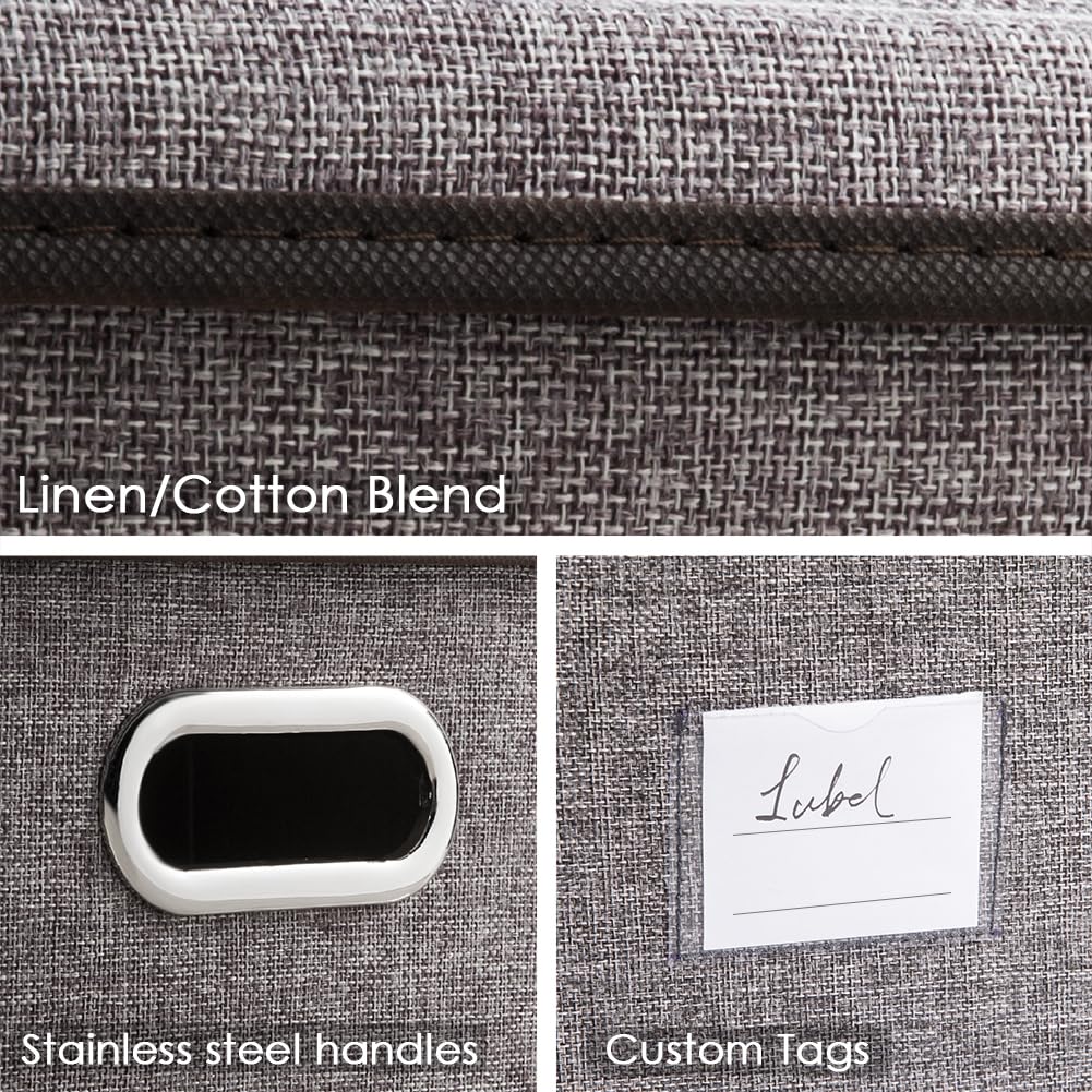 Prandom Storage Boxes with Lids Large,Collapsible Linen Fabric Storage Box,Decorative Bins,Really Useful Box,Clothing