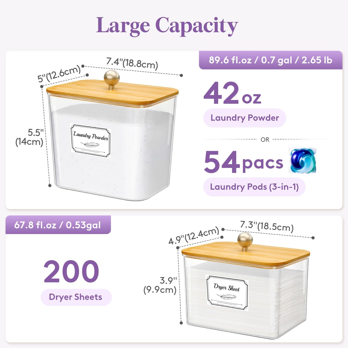 Lifewit Laundry Pods Container with Label Sticker& Scoop, 2.6+2L, 3 Pcs