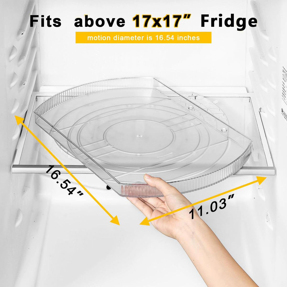 ROWNYEON 2 Pack Lazy Susan Turntable Organiser for Fridge,16.5'' Clear Rectangular Fridge Organisers Storage, Rotating Spice Rack, Fridge Lazy Susan