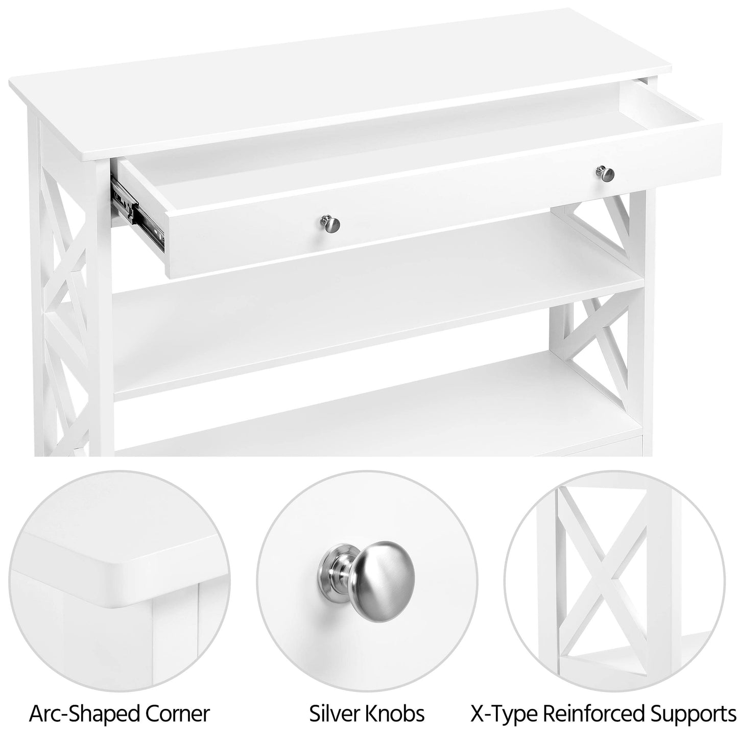 Yaheetech Console Table, Drawer & Shelves, 99.8 × 29.8 × 80 cm, White