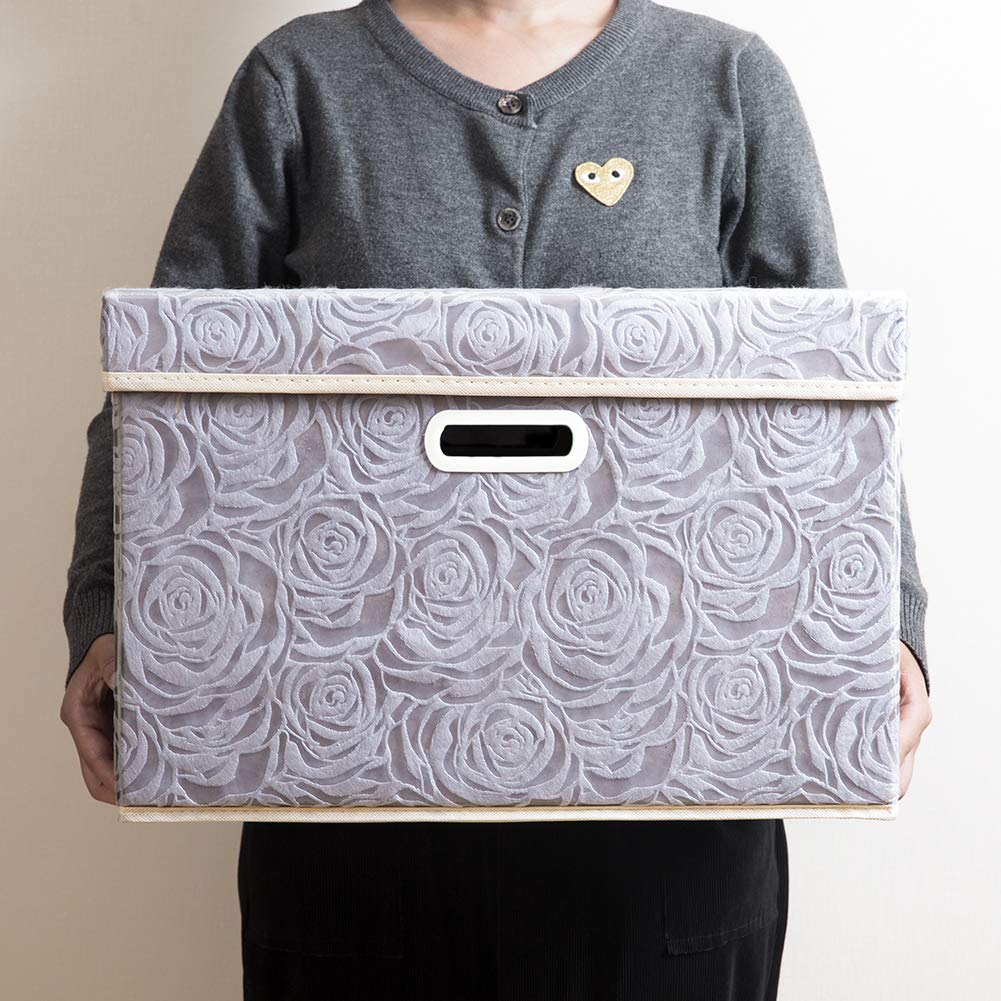 Storage Boxes with Lids Large.Rose Pattern Fabric Decorative Storage Box, Really Useful Box,Clothing Storage,Cubes