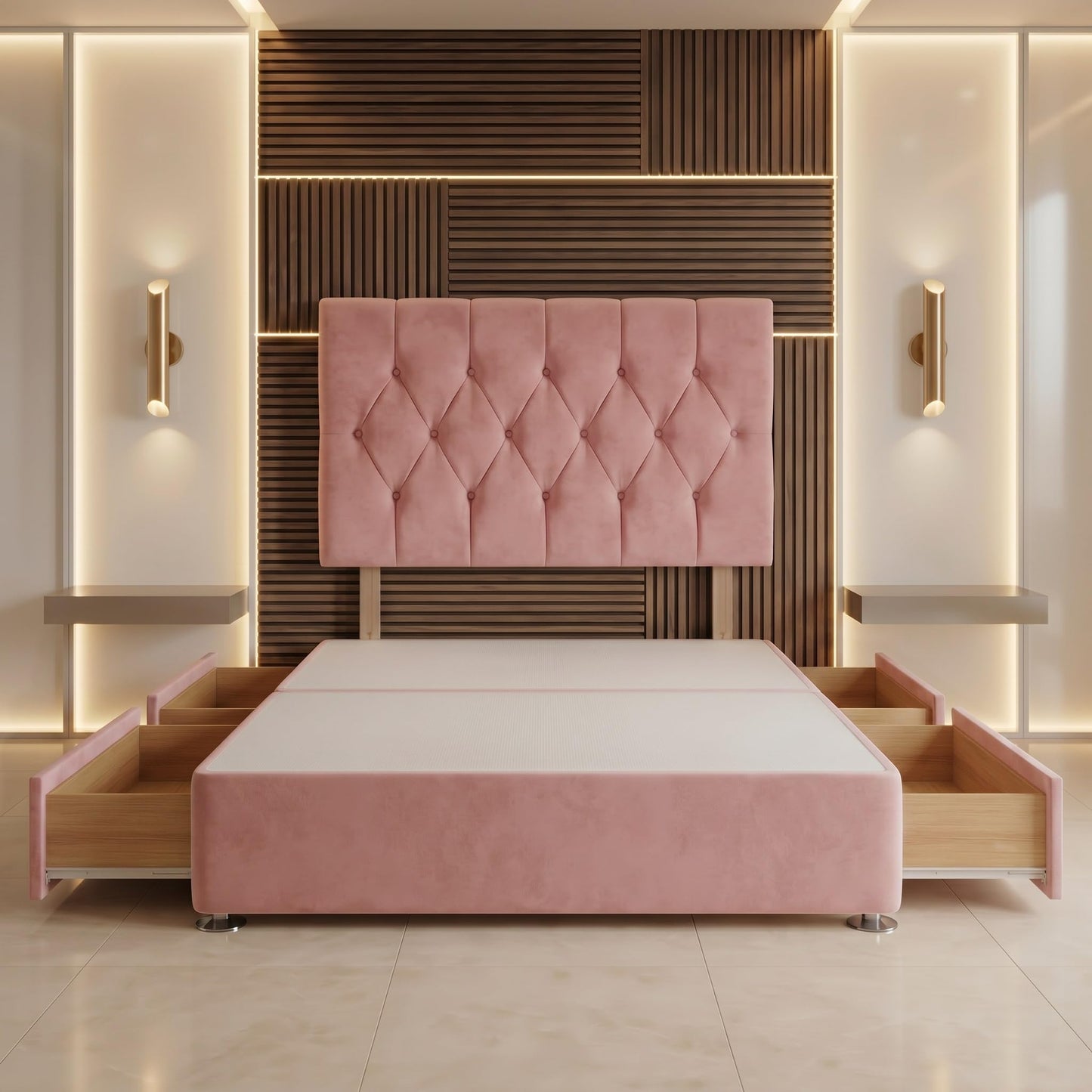 Bed Centre Ziggy Plush Single Divan Base 30" Headboard, Pink, 0 Draw