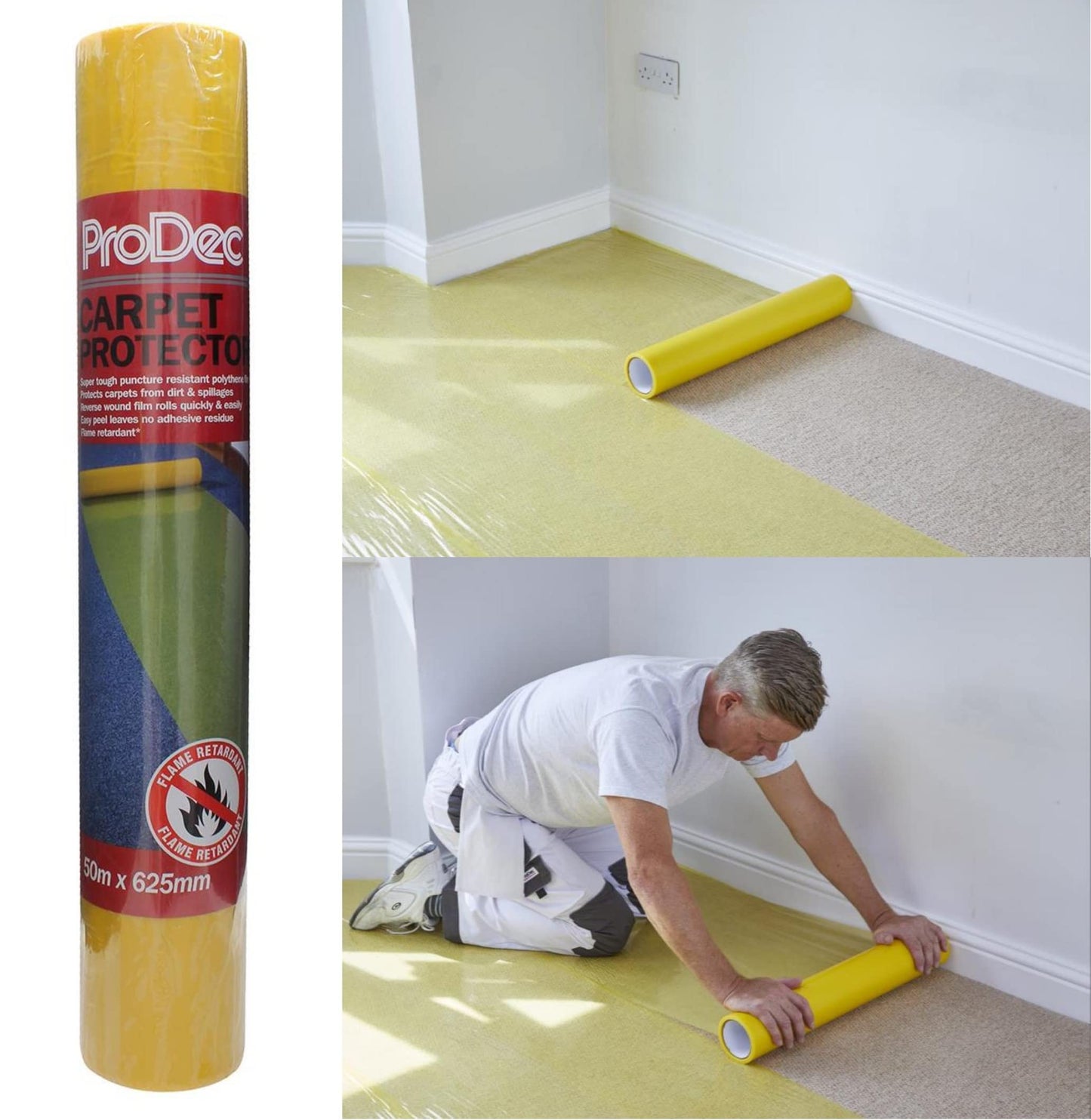 ProDec 50m Carpet Protector Roll - Strong Self Adhesive Plastic Carpet Protector, Fully Waterproof Heavy Duty Stair Protection, Clear Sticky Back