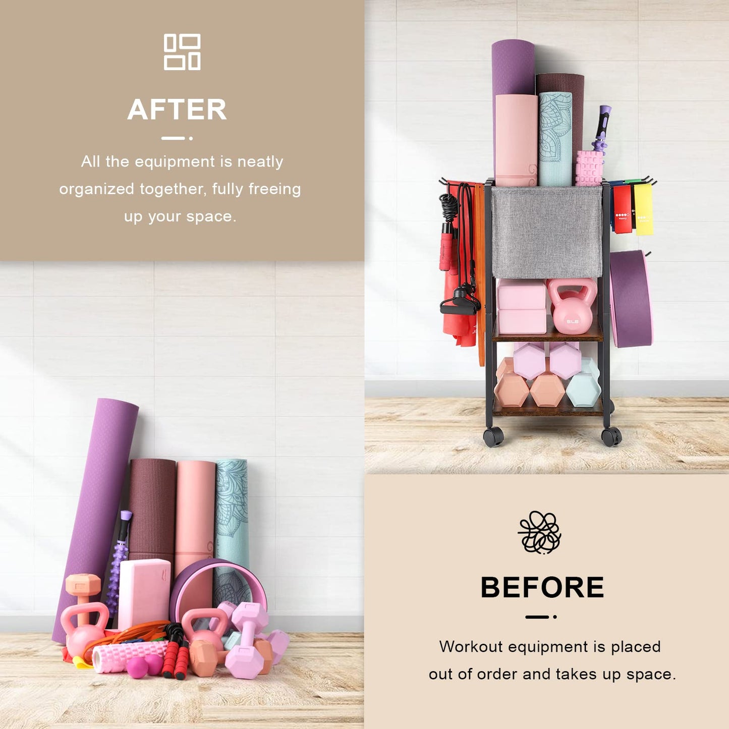 Yoga Mat Storage Rack Home Gym Equipment Workout Equipment Storage Organizer Yoga Mat Holder for Yoga Block,Foam Roller,Resistance