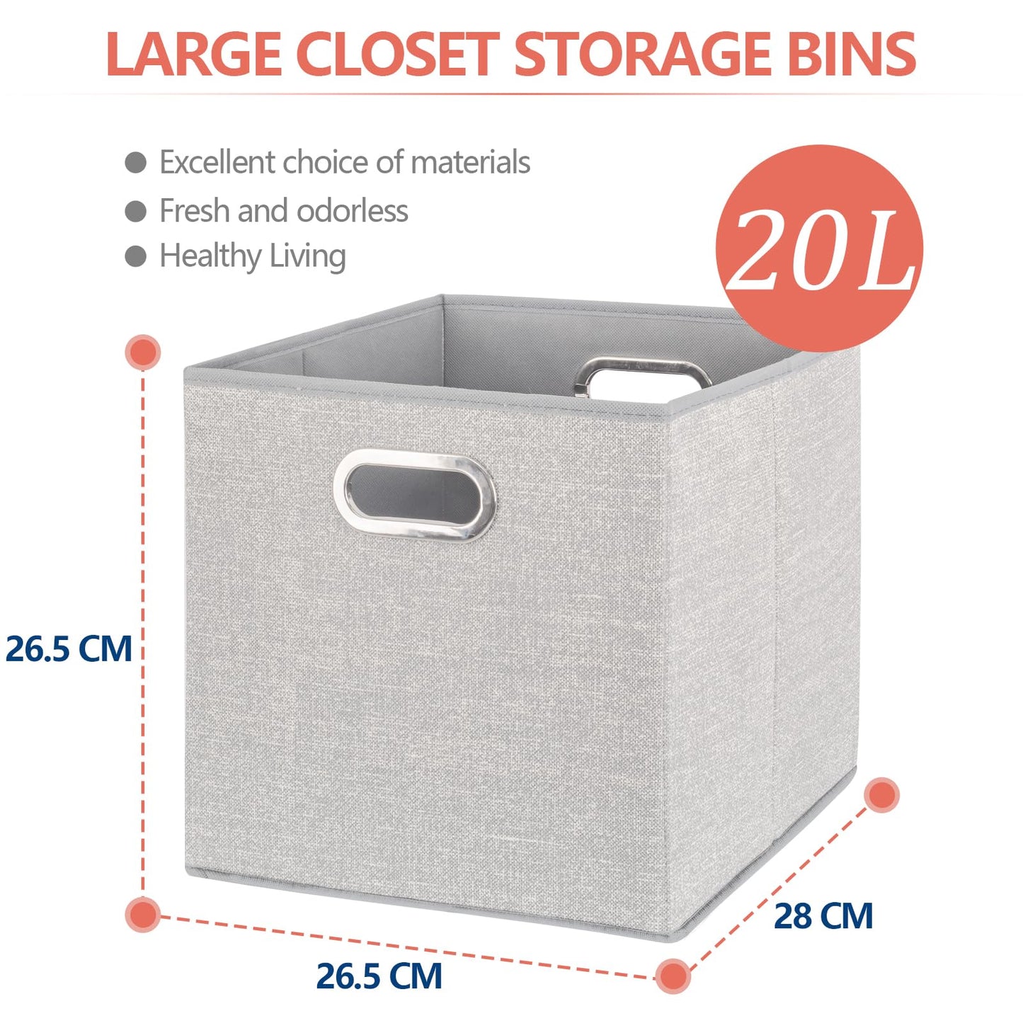 ARVINKEY 2 Pack Foldable Storage Boxes, 20L Non-Woven Fabric Storage Cubes with Handles