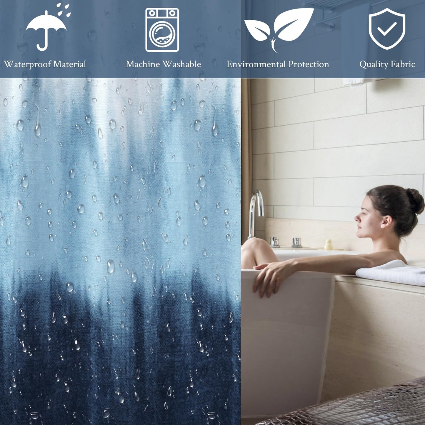 Lirzxin Forest Shower Curtain, Wetroom Shower Curtains for Bathroom Polyester Abstract Gradient Modern Thick Mildew Resistant Bath Curtain with Hooks
