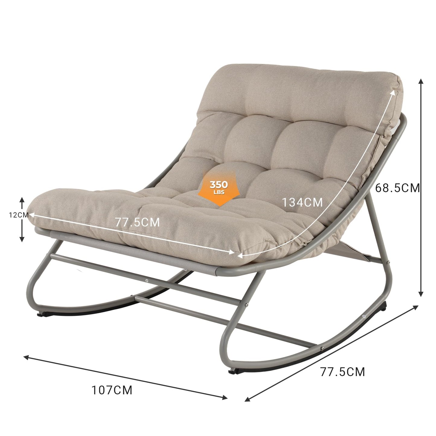Grand patio Rocking Chair with Side Table, Garden Lounge Chair with Removable Water-resistant Cushion for Adults, for Patio, Garden, Living Room