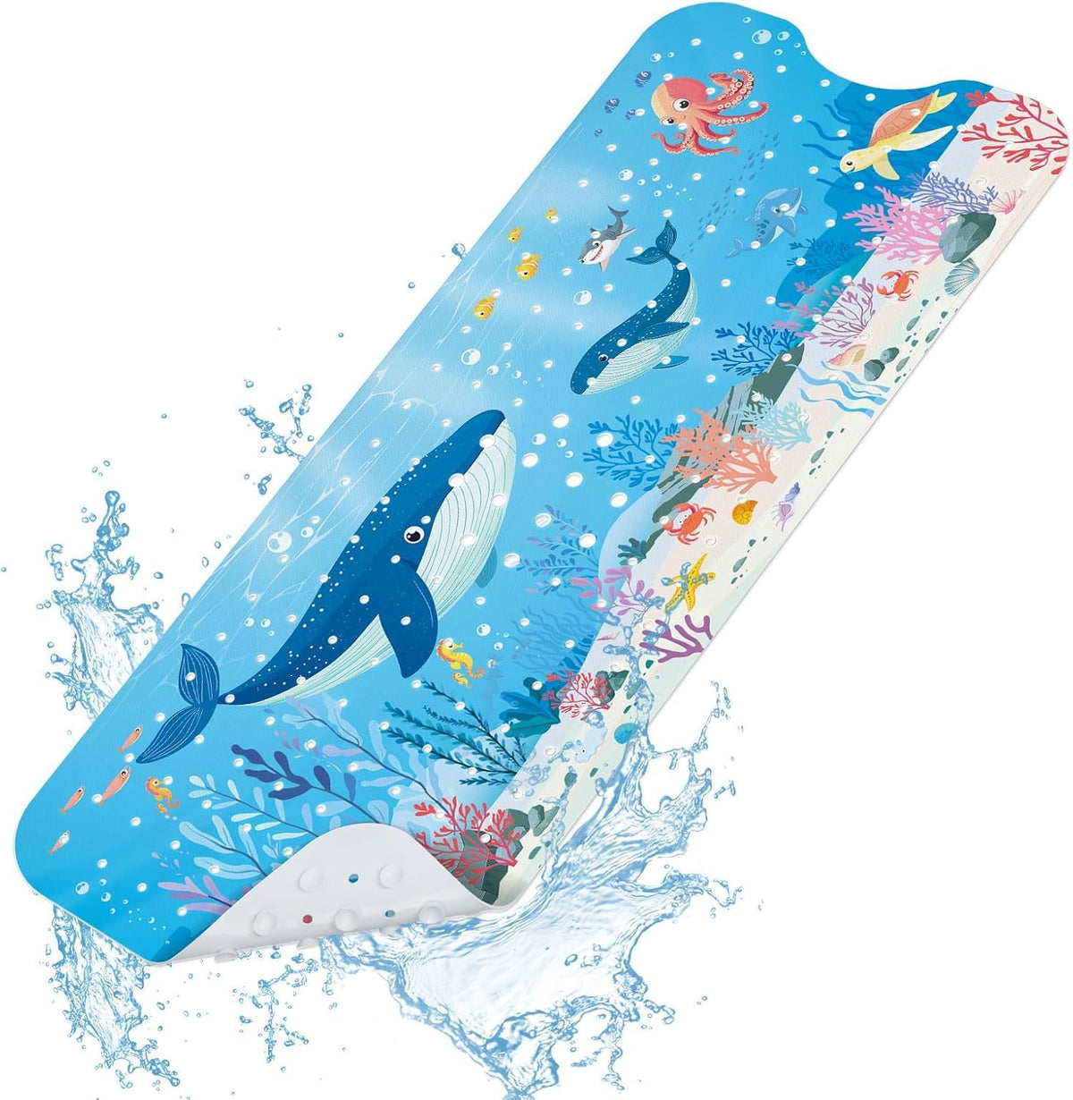 SHUCHING Blue Whale Bath Mat Non Slip Kids, 100 X 40 cm Extra Long Baby Bathtub Mat Anti Slip, Childrens Shower Mat Non Slip Anti Mould for Bathroom