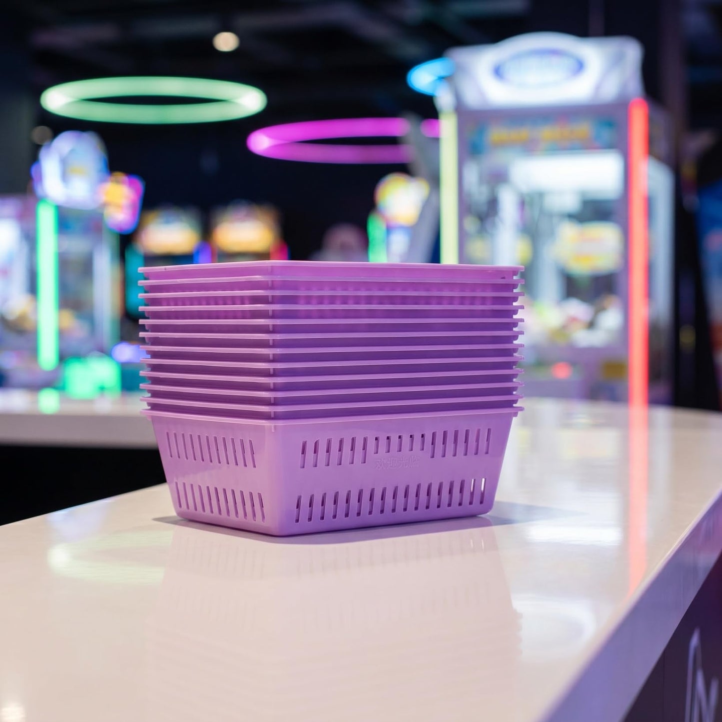 Cabilock 10 Pack Arcade Coin Baskets, 6.3 Inch Purple Plastic Token Trays for Game Centres, Prize Counters and Amusement Arcades