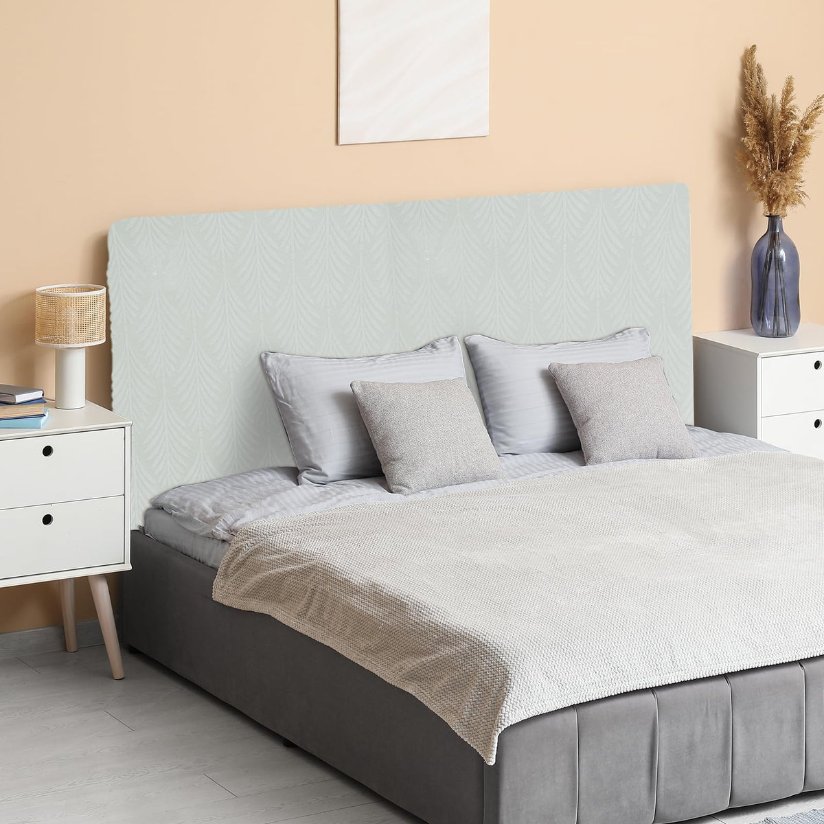 sourcing map Bed Headboard Slipcover, 120cm Jacquard Fabric Stretch Protector Covers, Dustproof Cover for 1.2m Headboard Bedroom Decor, Light Gray