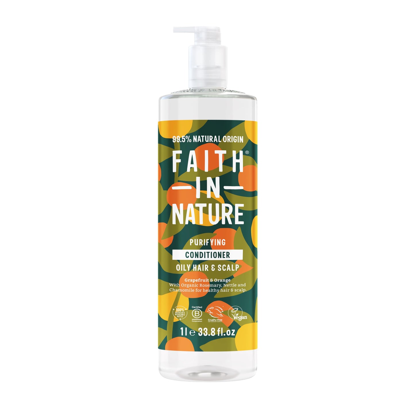Faith In Nature 1L Natural Grapefruit & Orange Conditioner, Purifying for Oily Hair & Scalp, Vegan & Cruelty Free, No SLS, Silicones or Parabens,