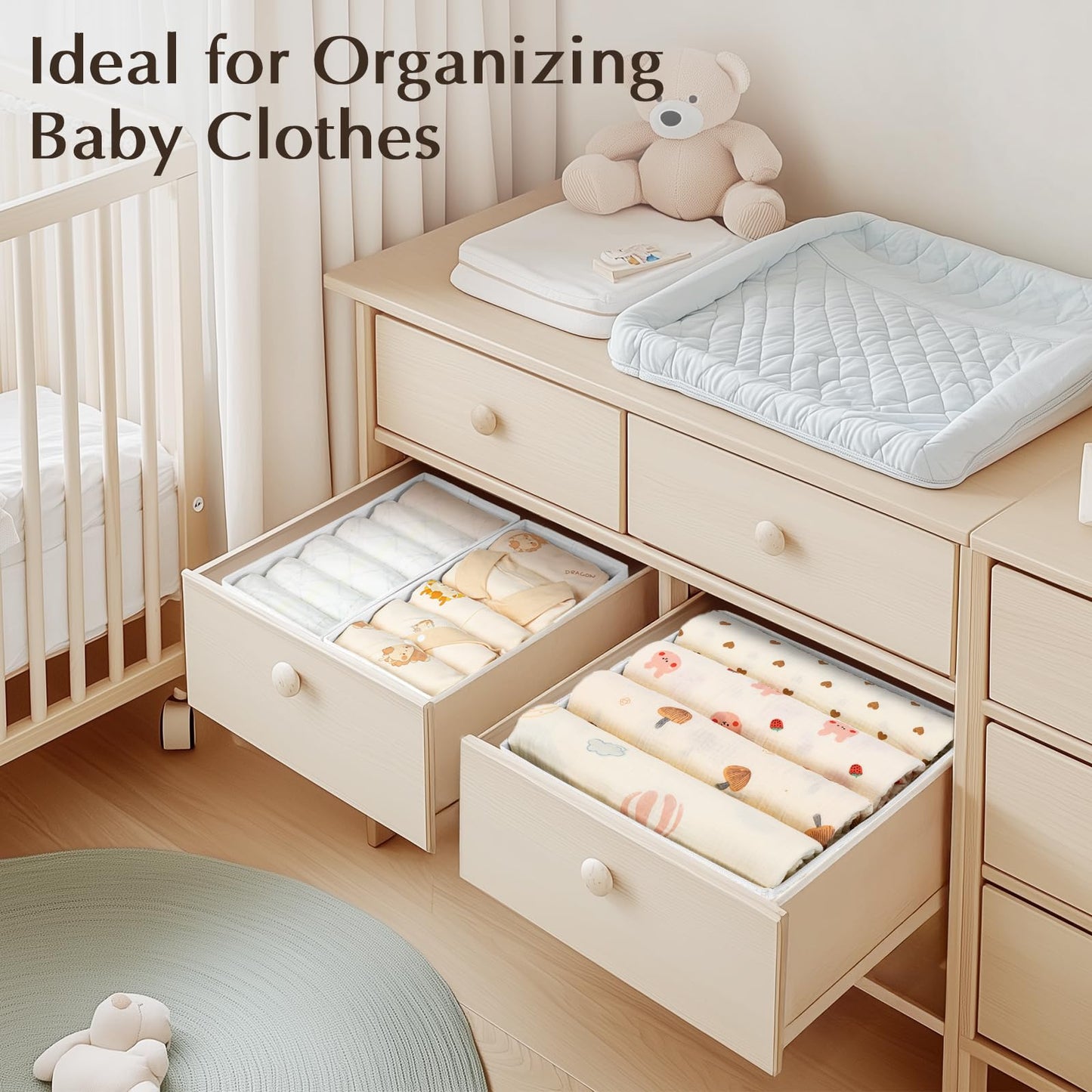 DIMJ 4 Pack Drawer Organizer for Clothes - Underwear Organiser, Foldable Fabric Dresser Organiser Bins