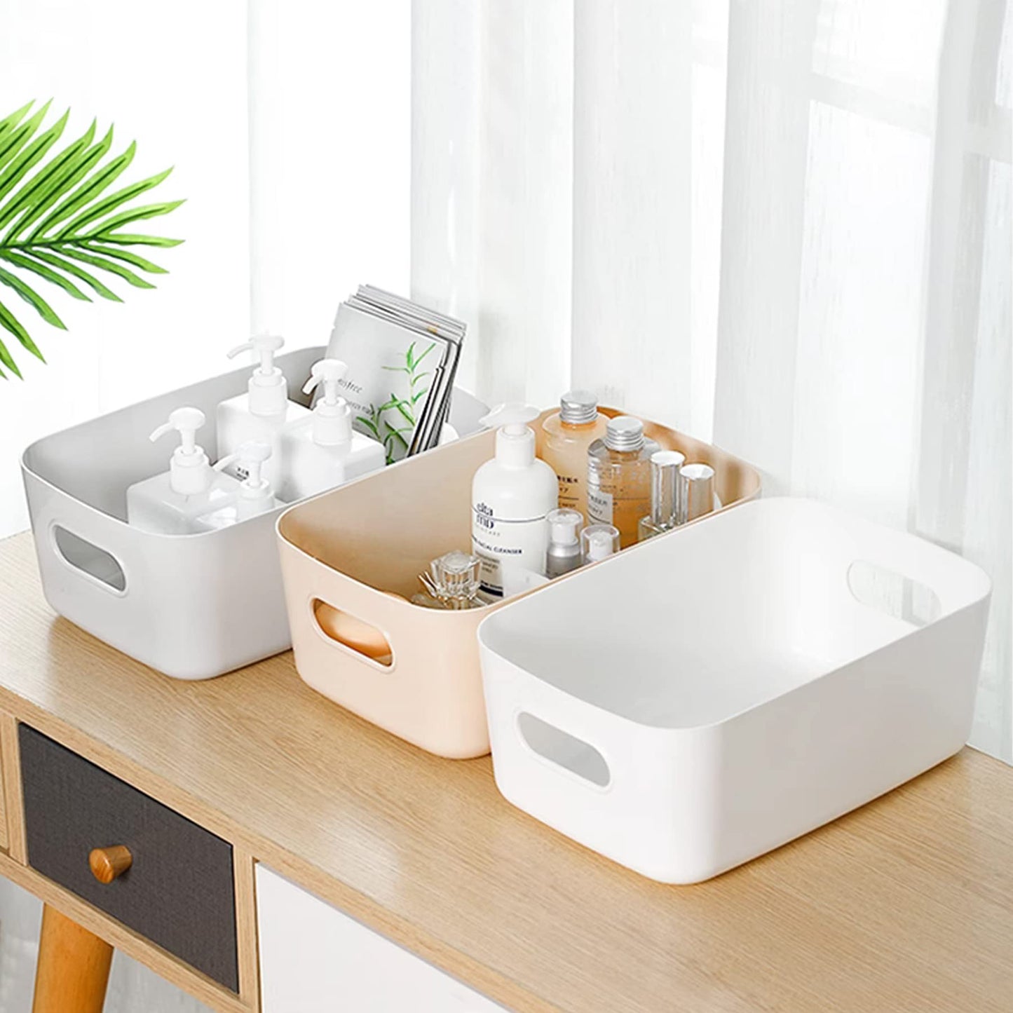 Spesh 6 pcs Plastic Storage Baskets Small Cupboard Storage Boxes Organiser Storage Baskets for Kitchen,Bathroom and Shelf(Blue+Green+White+Grey)