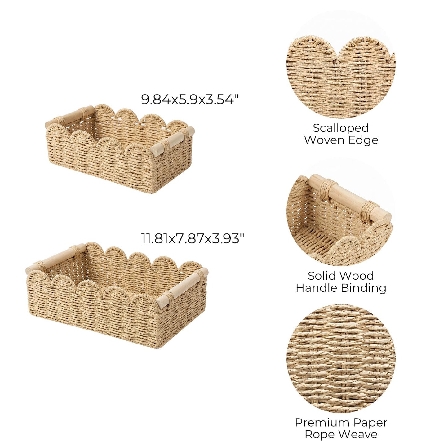 AURIVISTA Paper Rope Scalloped Toilet Paper Storage Organizer Basket,Beige