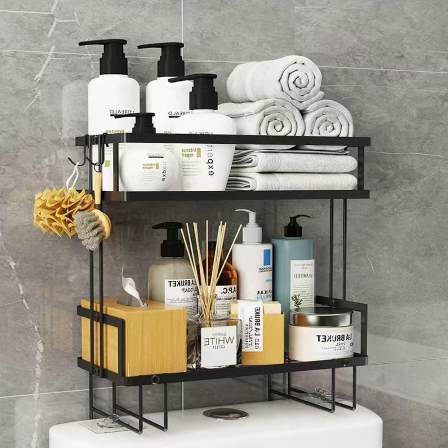 Pinkgarden Over-the-Toilet Storage Shelf, Large Capacity Bathroom Organizer, No-Drill Installation, Rust-Resistant Thick Steel, Space-Saving Over