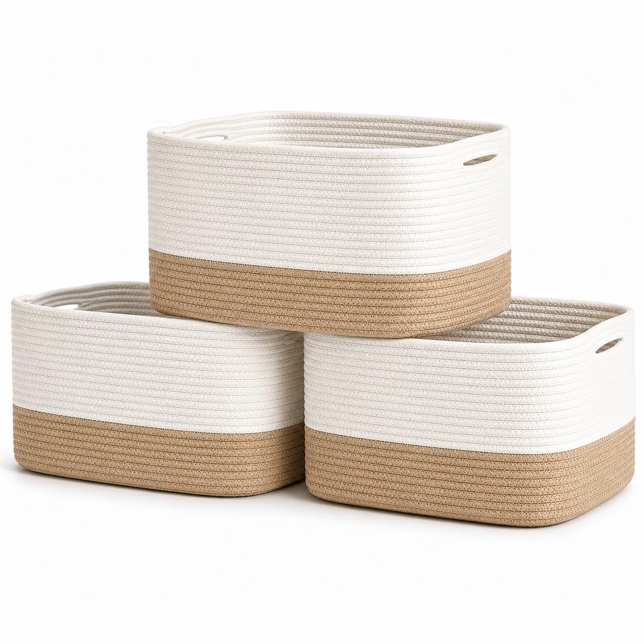 OrganiHaus Set of 3 Woven Basket for Shelves, Cotton Rope Baskets for Toy Storage, Bathroom Storage Basket, Blanket Basket for Living Room