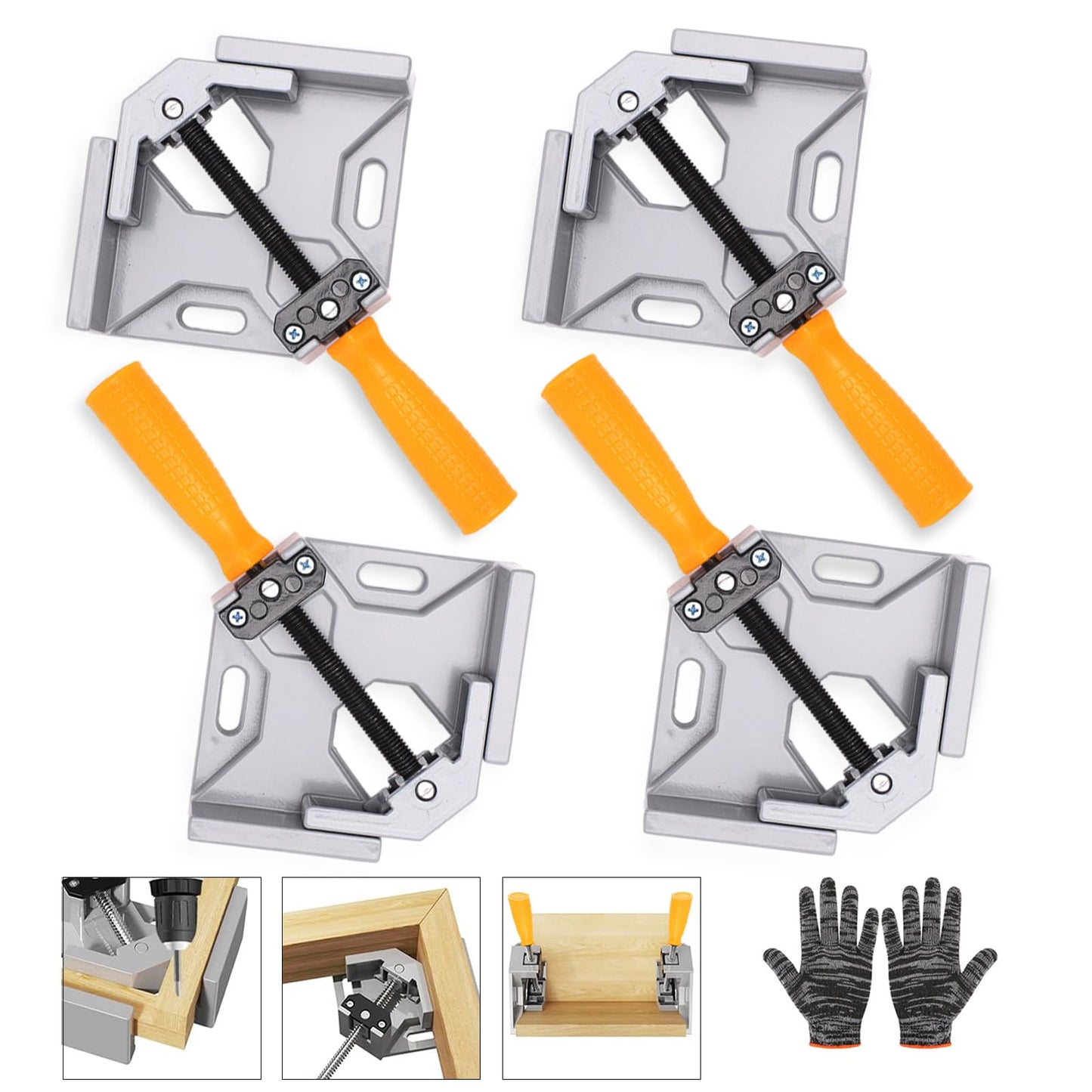 90 Degree Right Angle Clamp, 4PCS Corner Clamps for Woodwork, Single Handle Aluminium Alloy Clamp, Photo Framing Tools, Woodworking Clamps for DIY