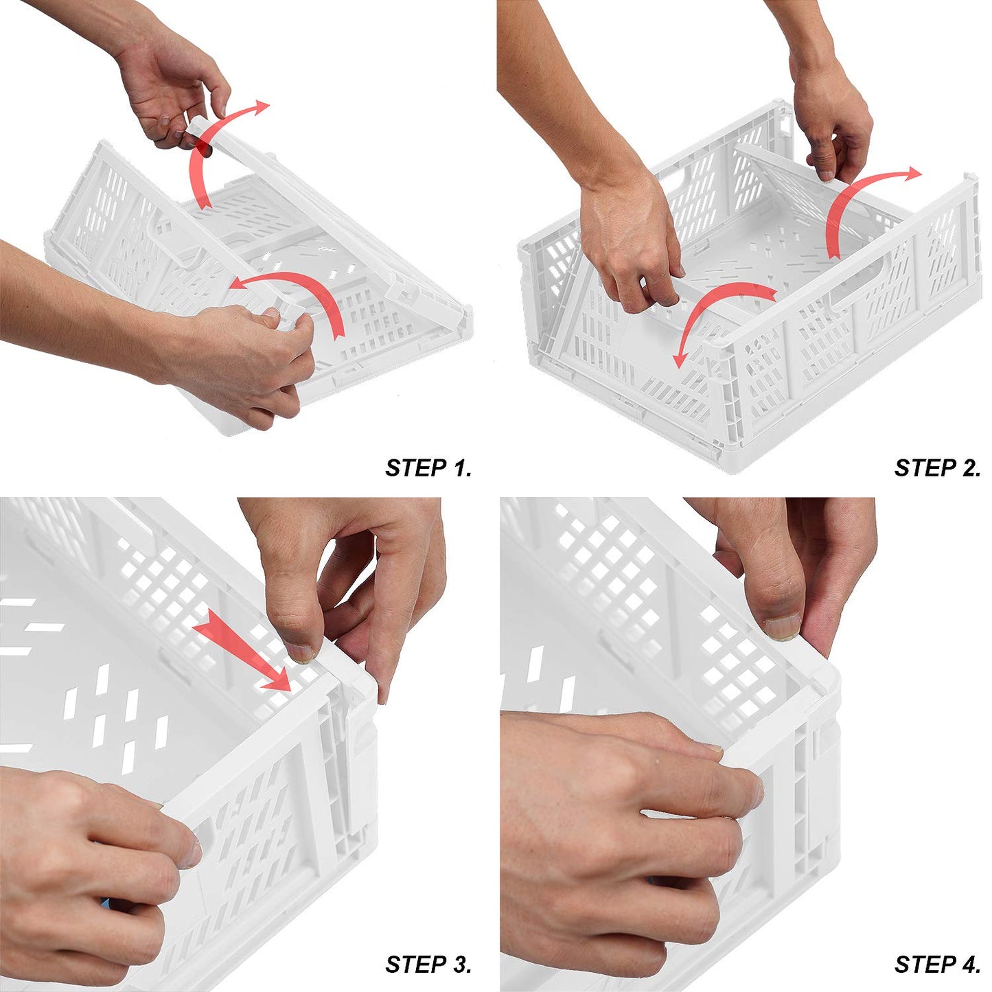 Set of 4 Plastic Foldable Storage Crate Basket Bins Organiser Box for Food Fruit Vegetables Snacks Bottles Toys Toiletries