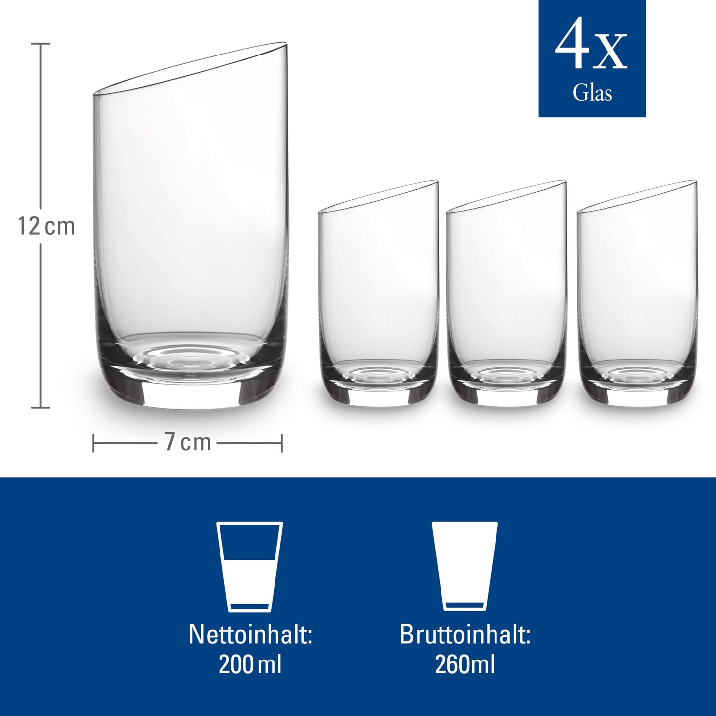 Villeroy & Boch - NewMoon Tumbler Set, 4 Pieces, Elegant, Modern Sloping Glass for Day-to-Day use, Crystal Glass, Transparent, Dishwasher Safe